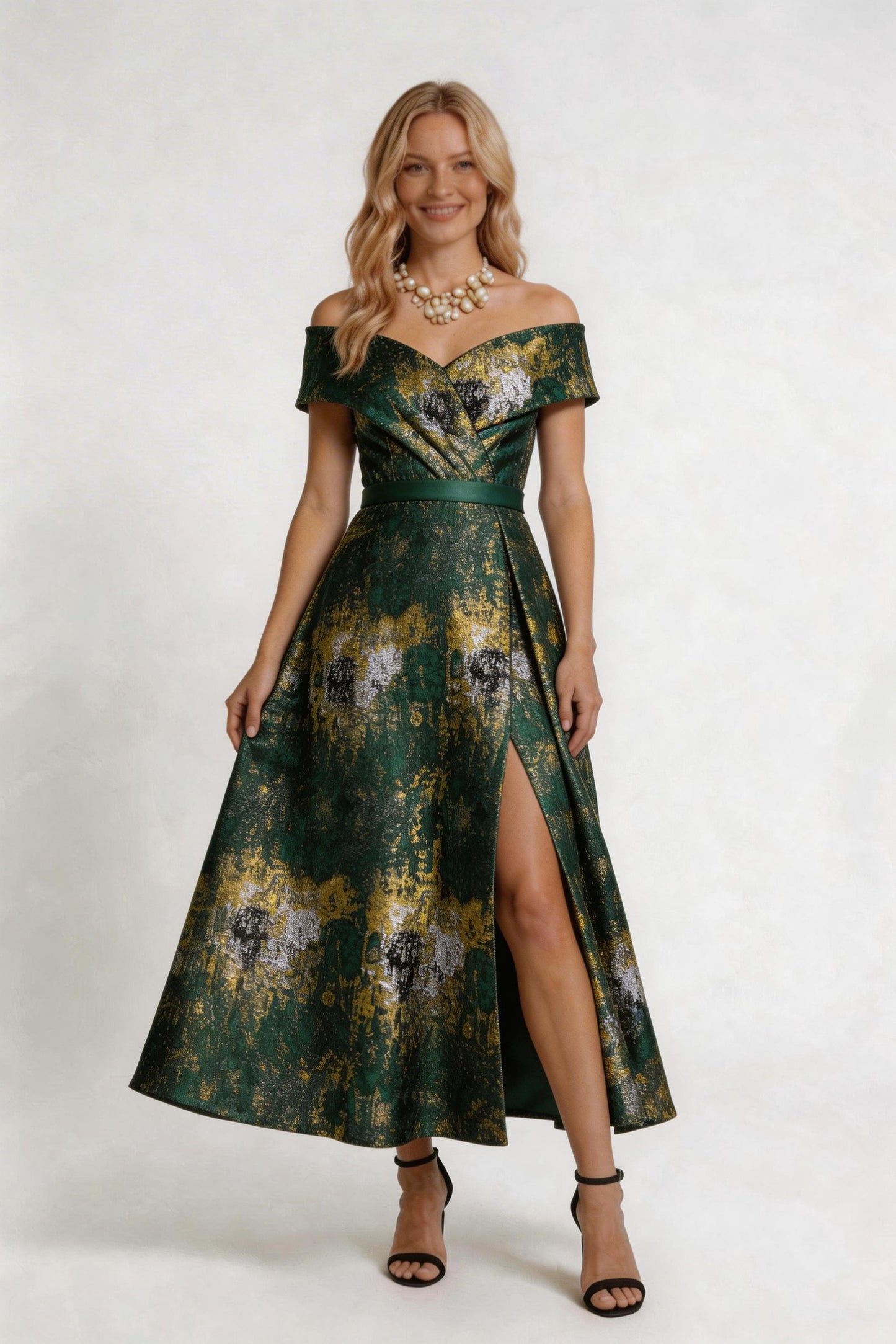 A-Line Tea-Length Jacquard Mother of the Bride Dress CM0429