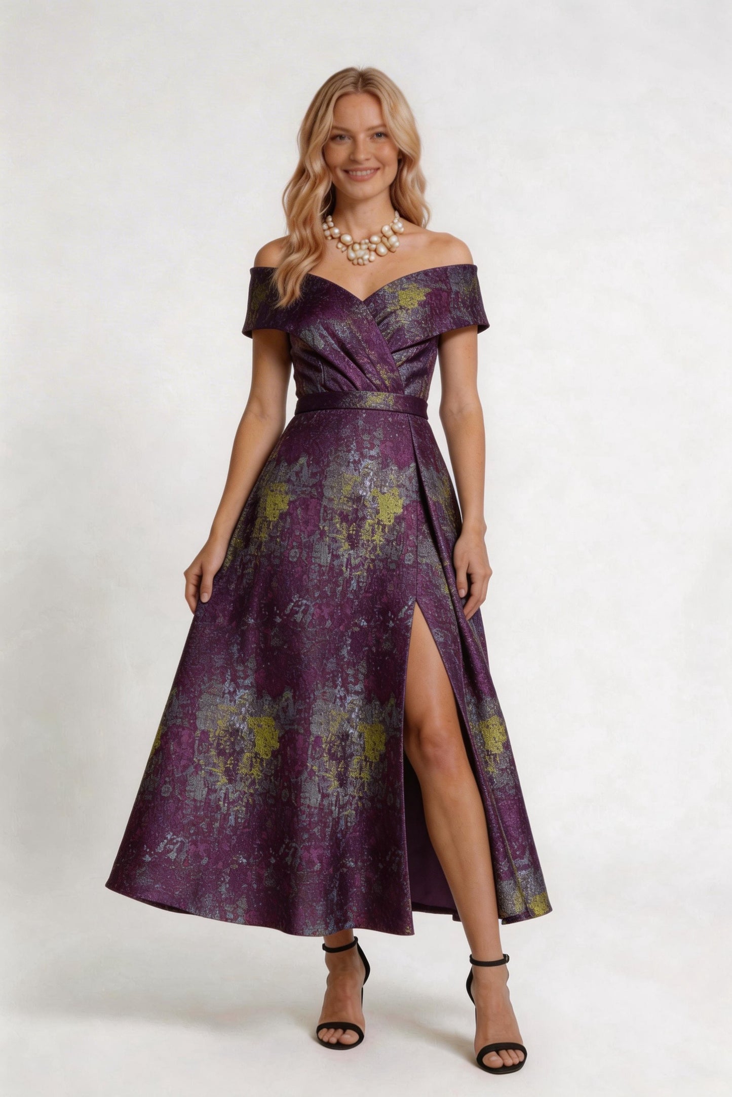 A-Line Tea-Length Jacquard Mother of the Bride Dress CM0429