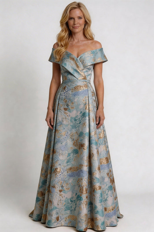 A-Line Floor Length Jacquard Mother of the Bride Dress CM0430