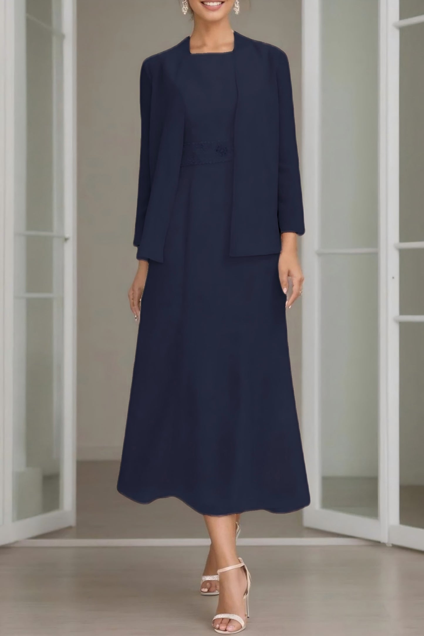 A-Line Tea Length Chiffon Mother of the Bride Dress CM0433