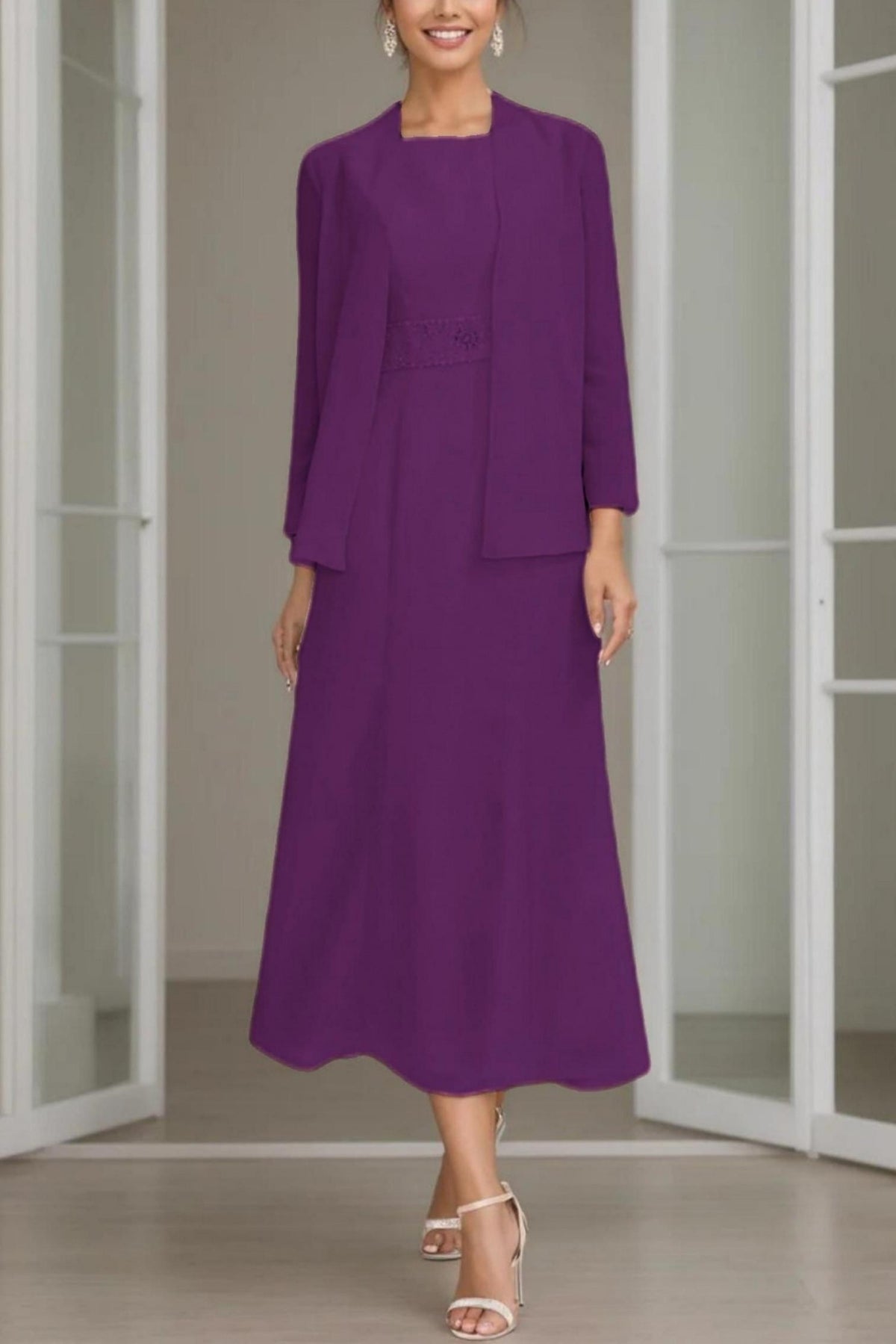 maxi plus dresses Ever-Pretty Satin Empire Waist Fall Formal Wedding Guest Dress with Pockets Beatrix Dress [Purple] - shoulder 16.4 in Color:Silver Peony (Photo) backless sundress