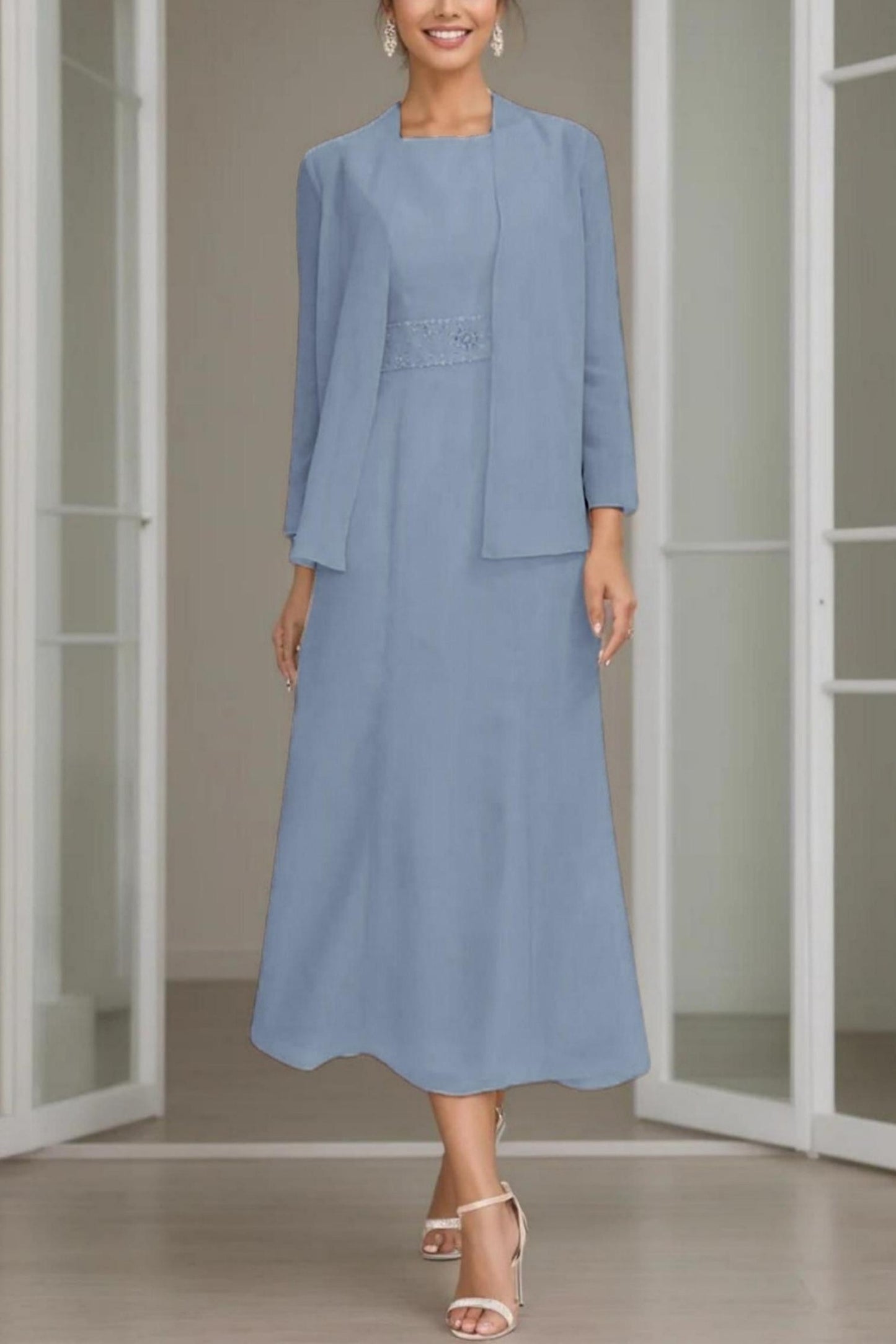 A-Line Tea Length Chiffon Mother of the Bride Dress CM0433