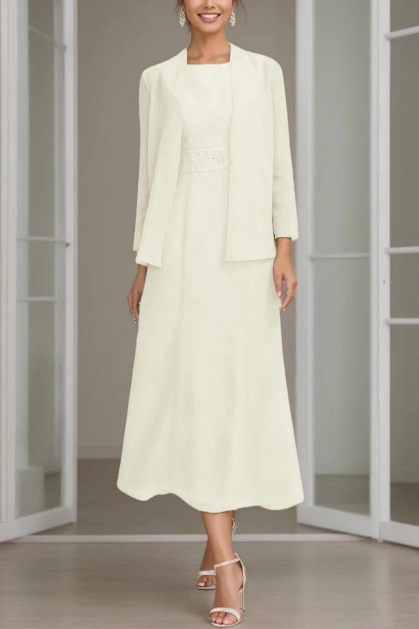 A-Line Tea Length Chiffon Mother of the Bride Dress CM0433