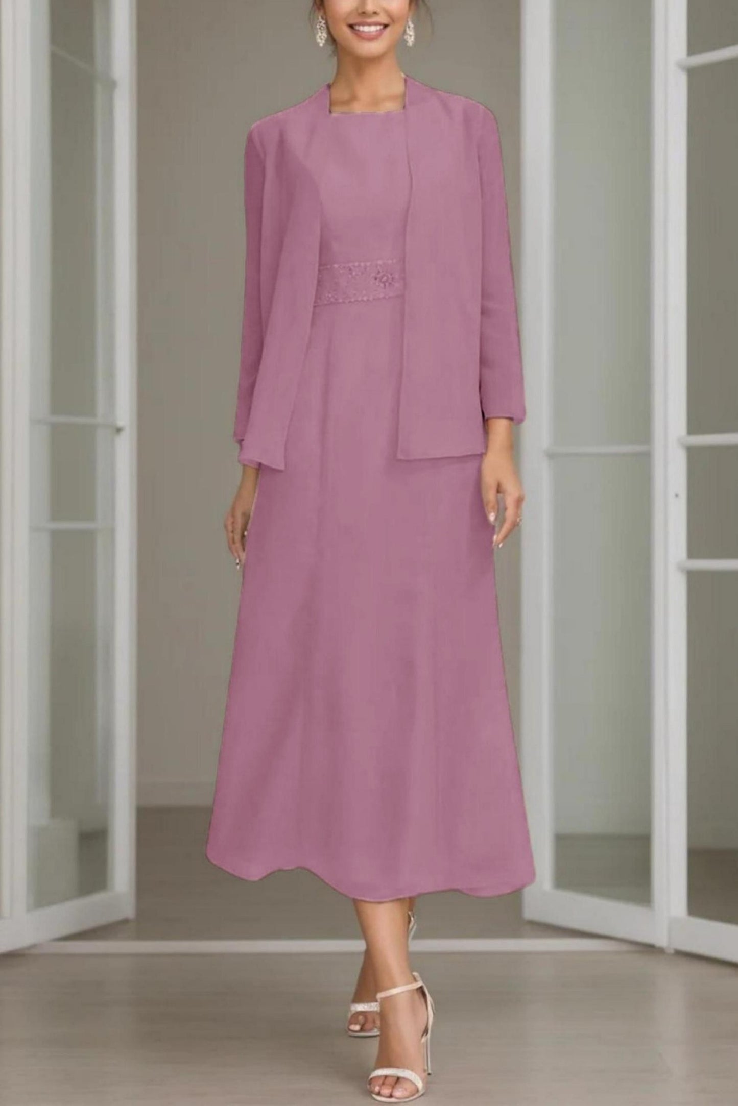A-Line Tea Length Chiffon Mother of the Bride Dress CM0433