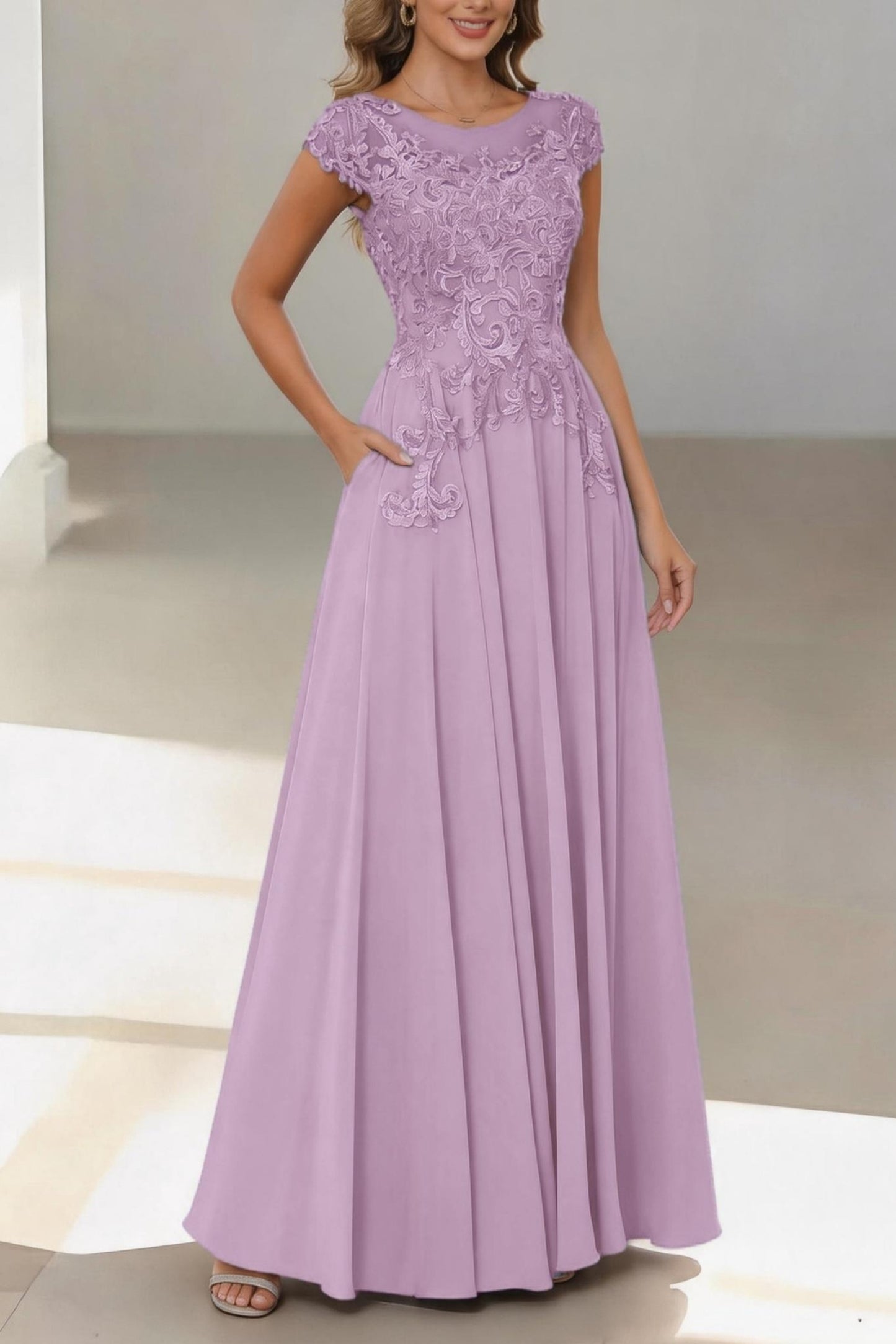 A-Line Floor Length Chiffon Mother of the Bride Dress CM0437