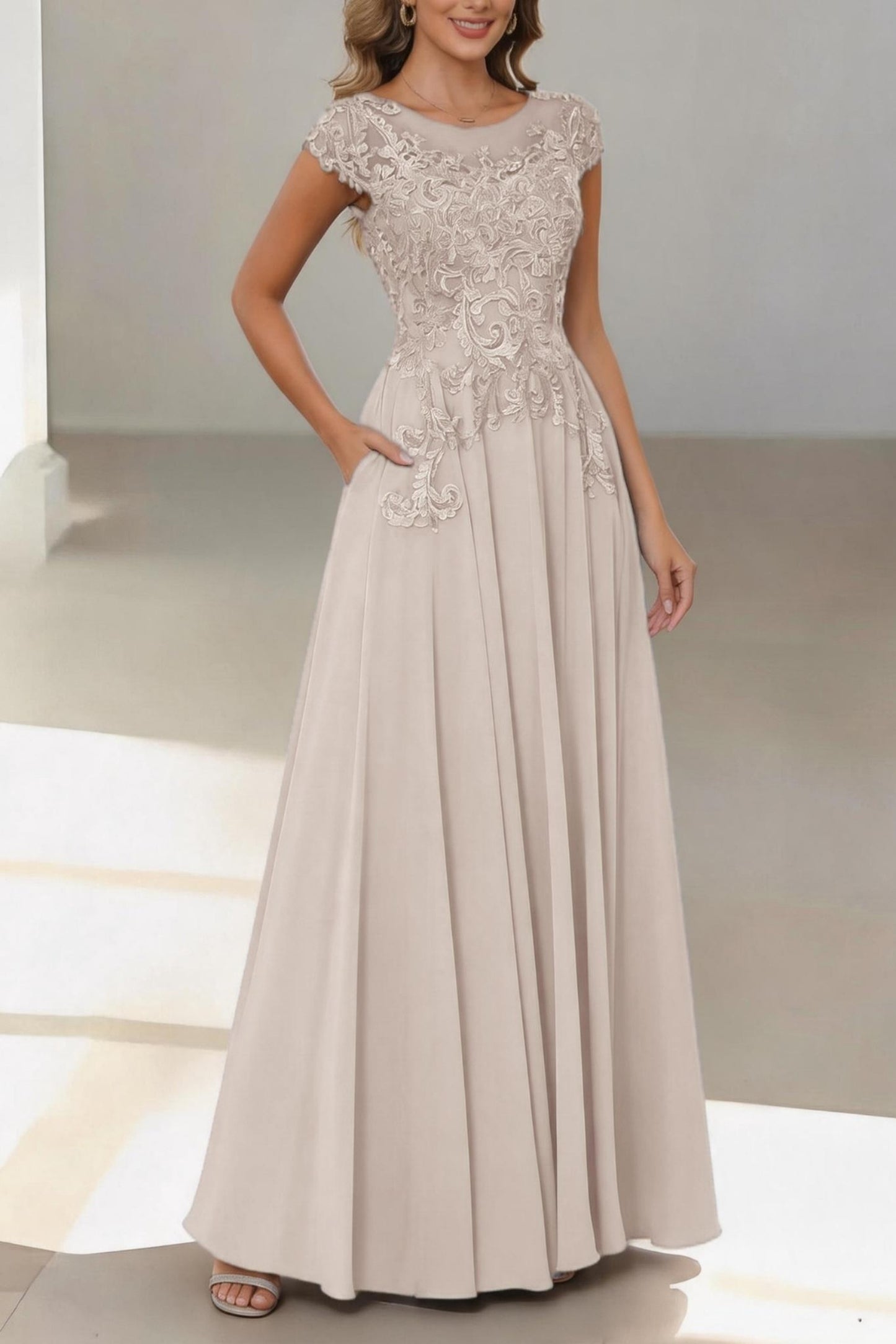 A-Line Floor Length Chiffon Mother of the Bride Dress CM0437
