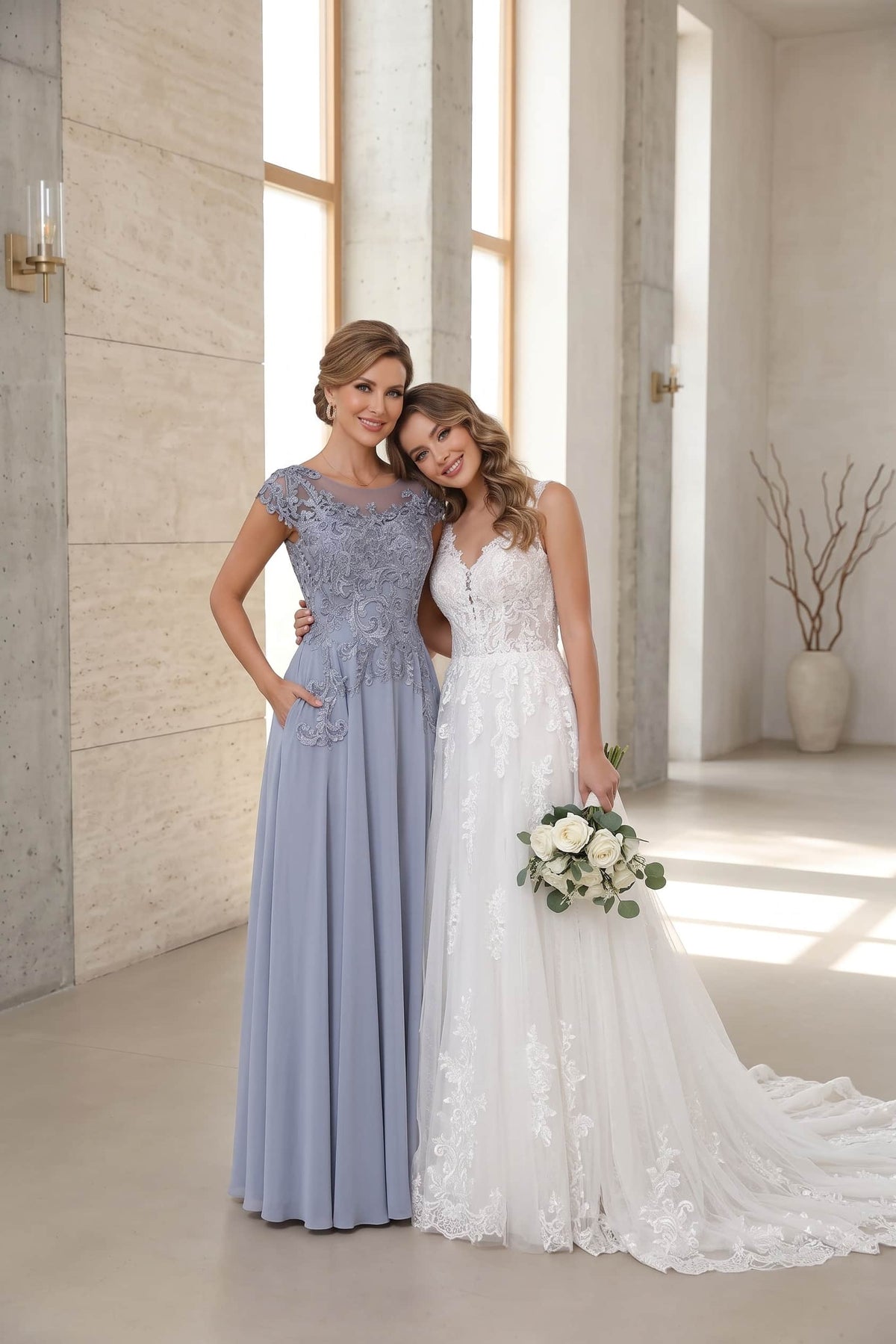 A-Line Floor Length Chiffon Mother of the Bride Dress CM0437 - Dusty Blue - COCOMELODY