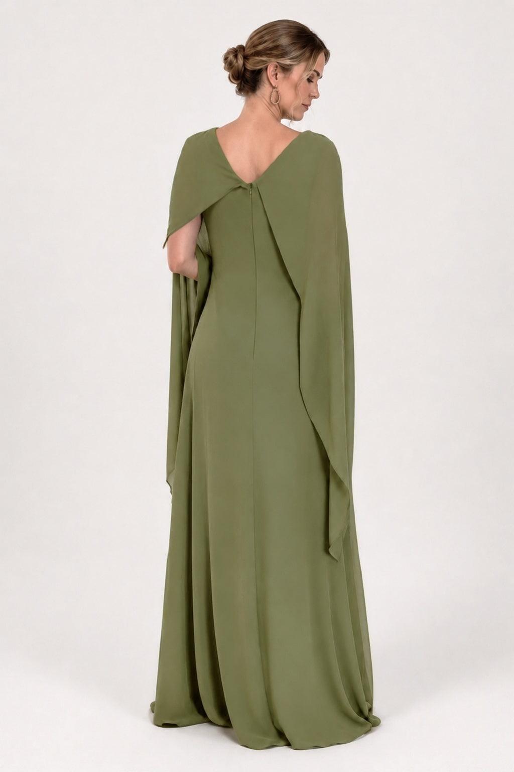 A-Line Floor Length Chiffon Mother of the Bride Dress CM0439 - Olive Green - COCOMELODY