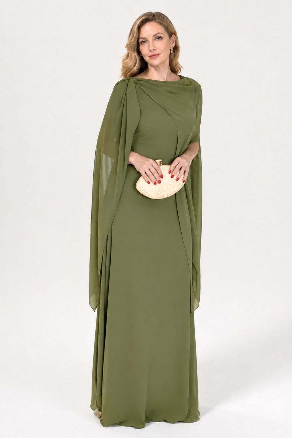 A-Line Floor Length Chiffon Mother of the Bride Dress CM0439 - Olive Green - COCOMELODY