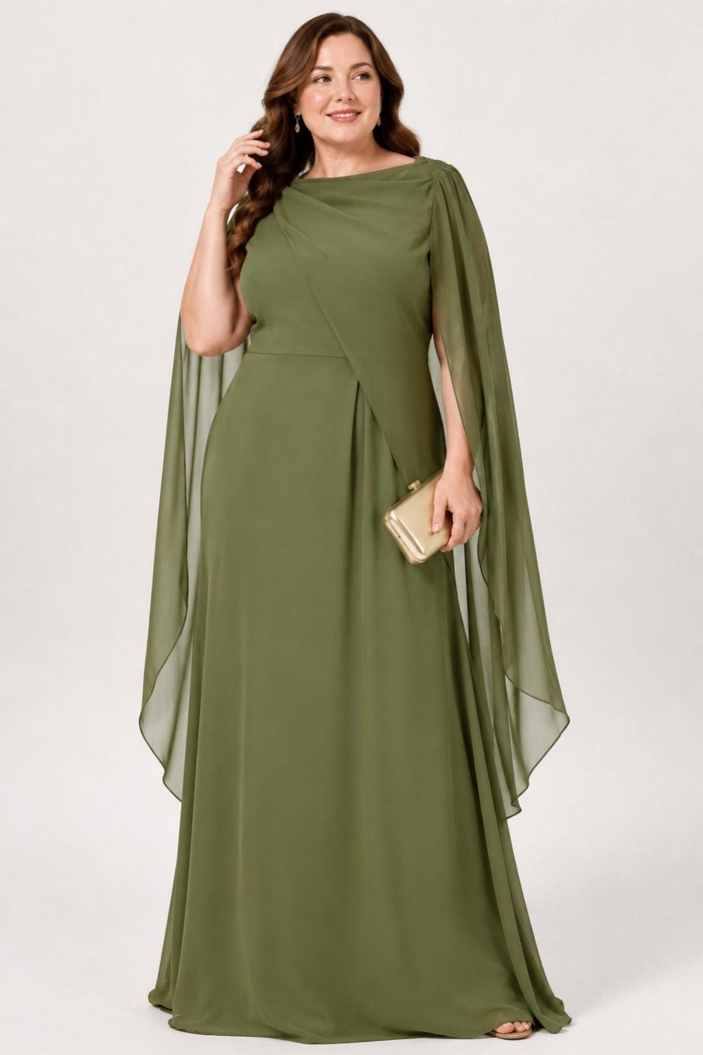 A-Line Floor Length Chiffon Mother of the Bride Dress CM0439 - Olive Green - COCOMELODY