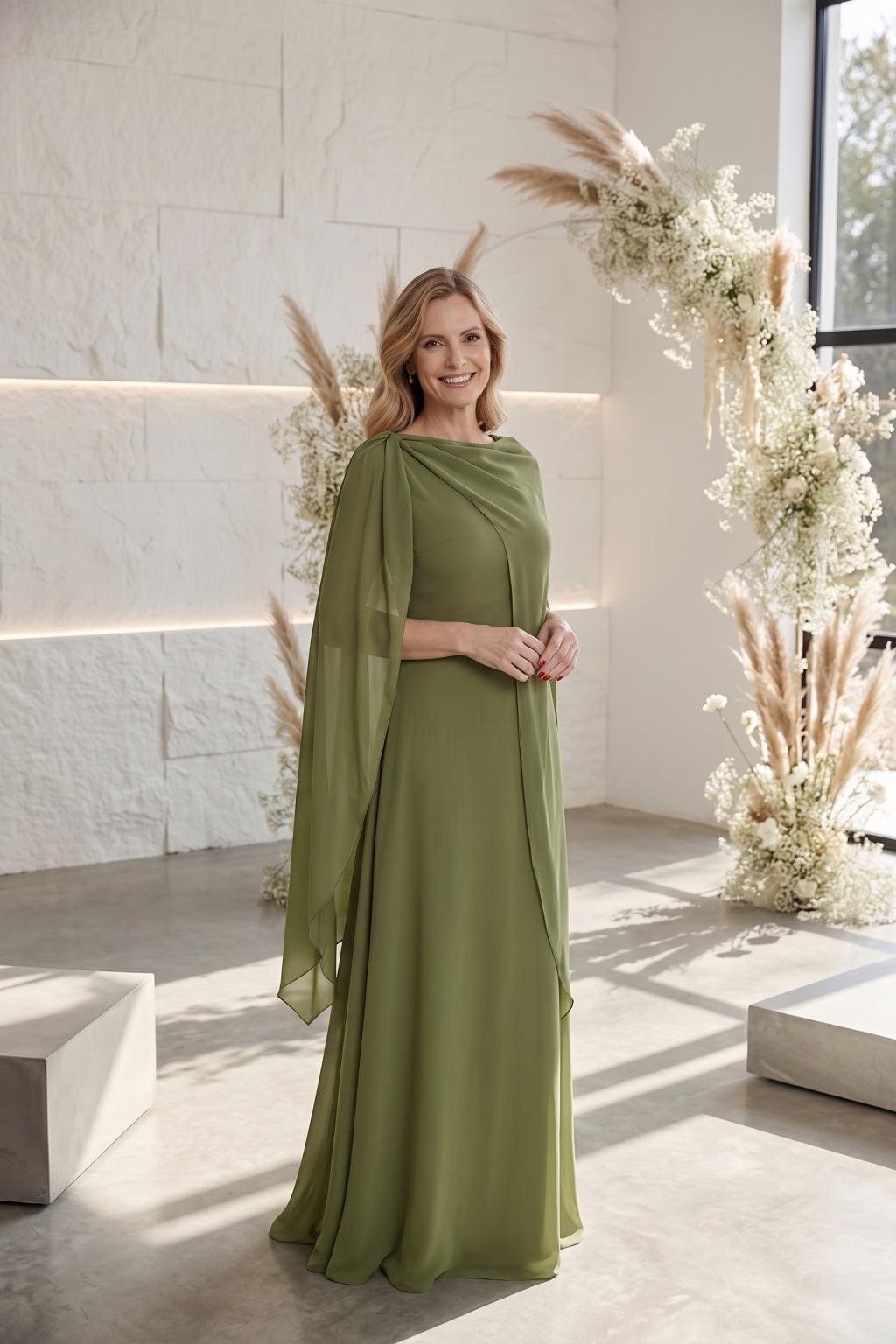 A-Line Floor Length Chiffon Mother of the Bride Dress CM0439 - Olive Green - COCOMELODY