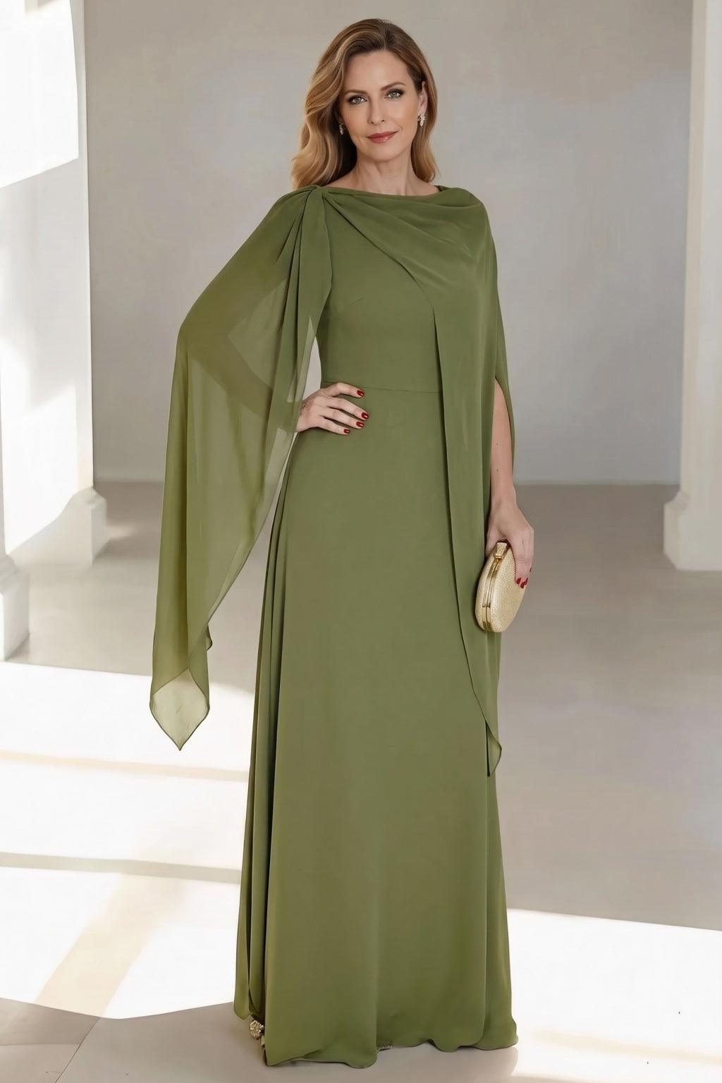 A-Line Floor Length Chiffon Mother of the Bride Dress CM0439 - Olive Green - COCOMELODY