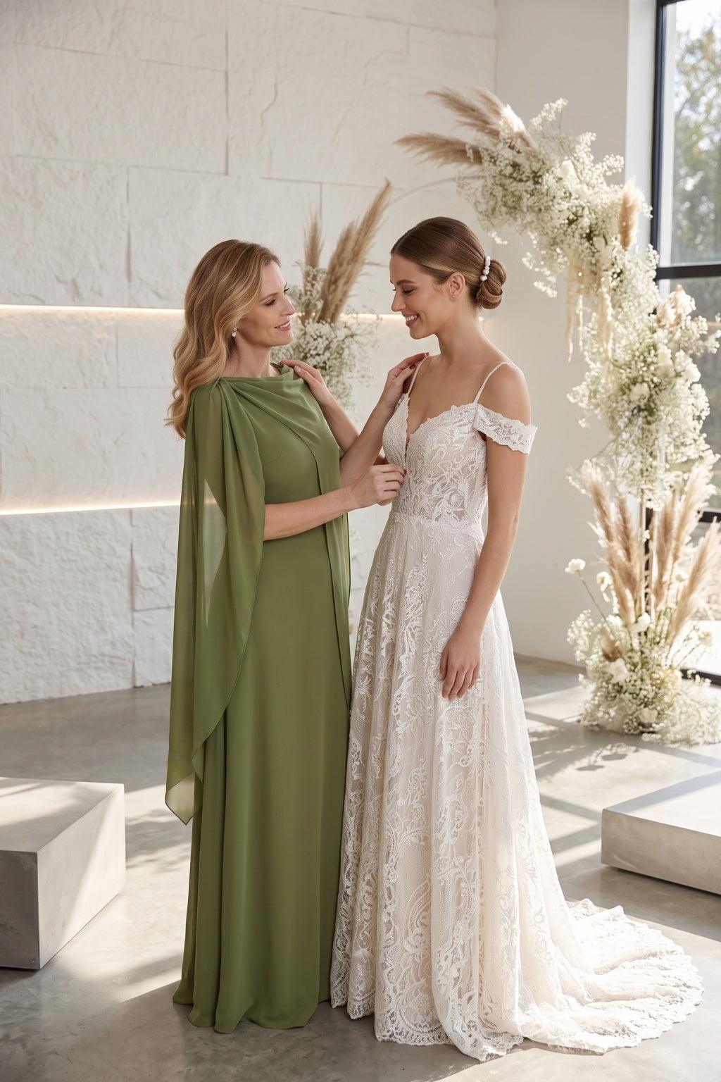 A-Line Floor Length Chiffon Mother of the Bride Dress CM0439 - Olive Green - COCOMELODY