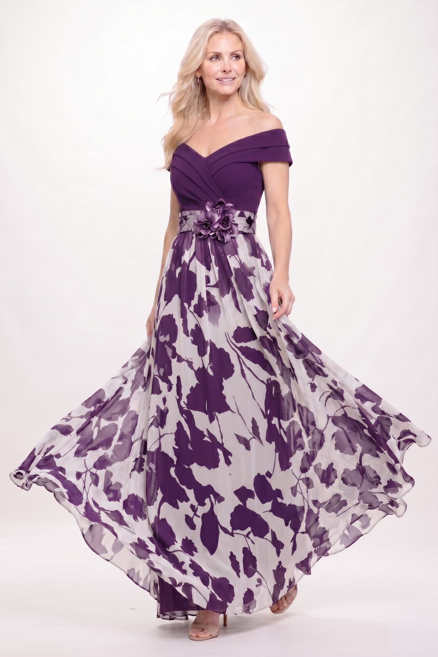 A-Line Maxi Stretch Satin Printed Chiffon Formal Mother of the
