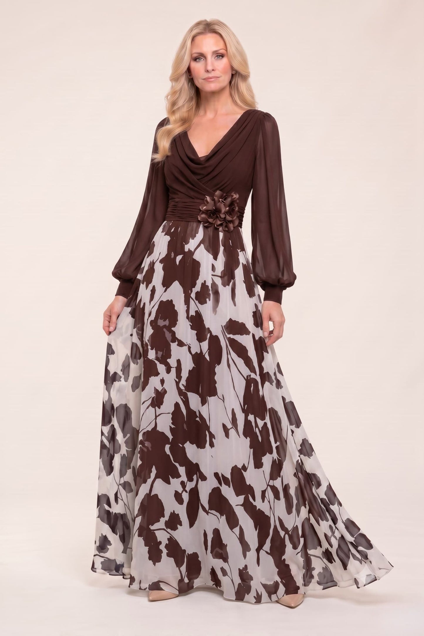 A-Line Maxi Printed Chiffon Mother of the Bride Dress CM0442