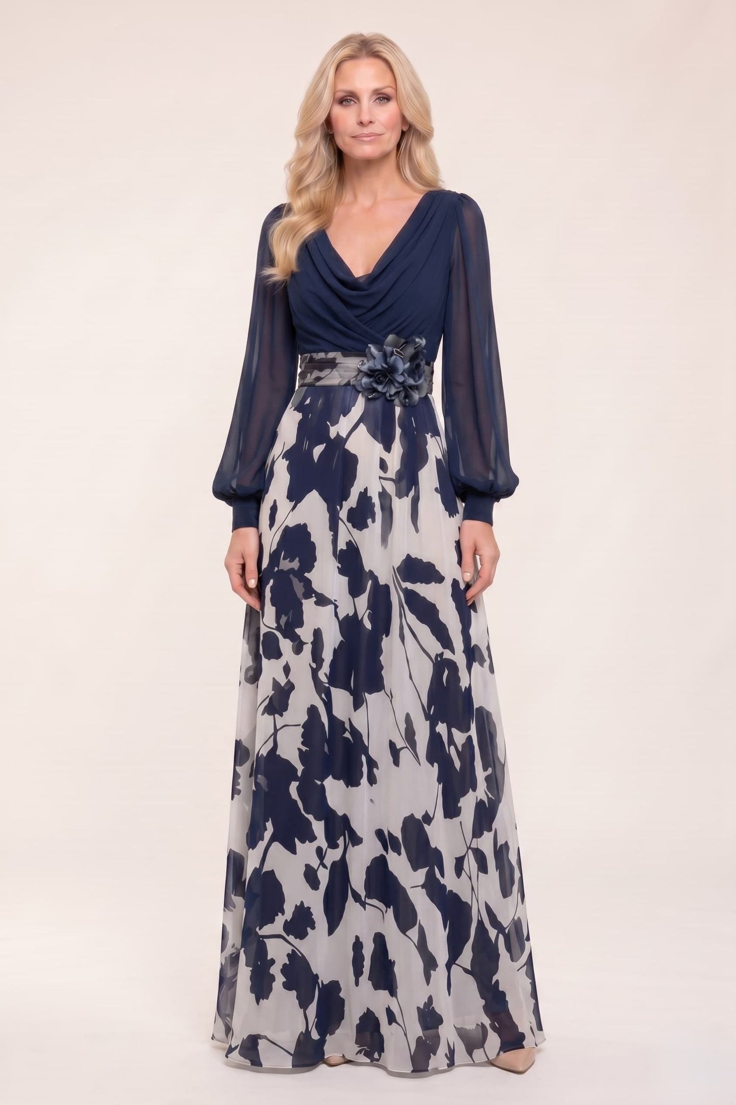 A-Line Maxi Printed Chiffon Mother of the Bride Dress CM0442