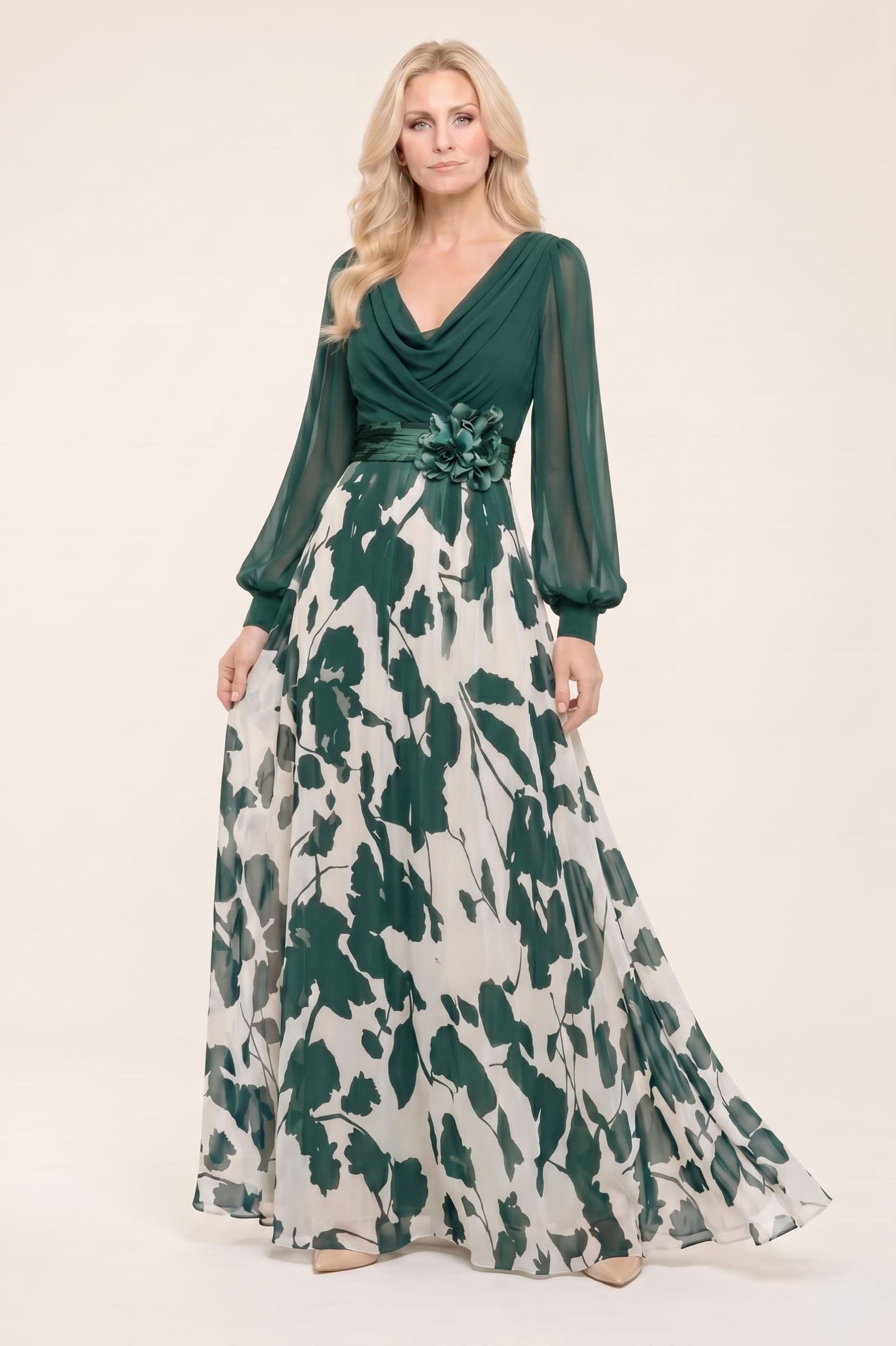 A-Line Maxi Printed Chiffon Mother of the Bride Dress CM0442