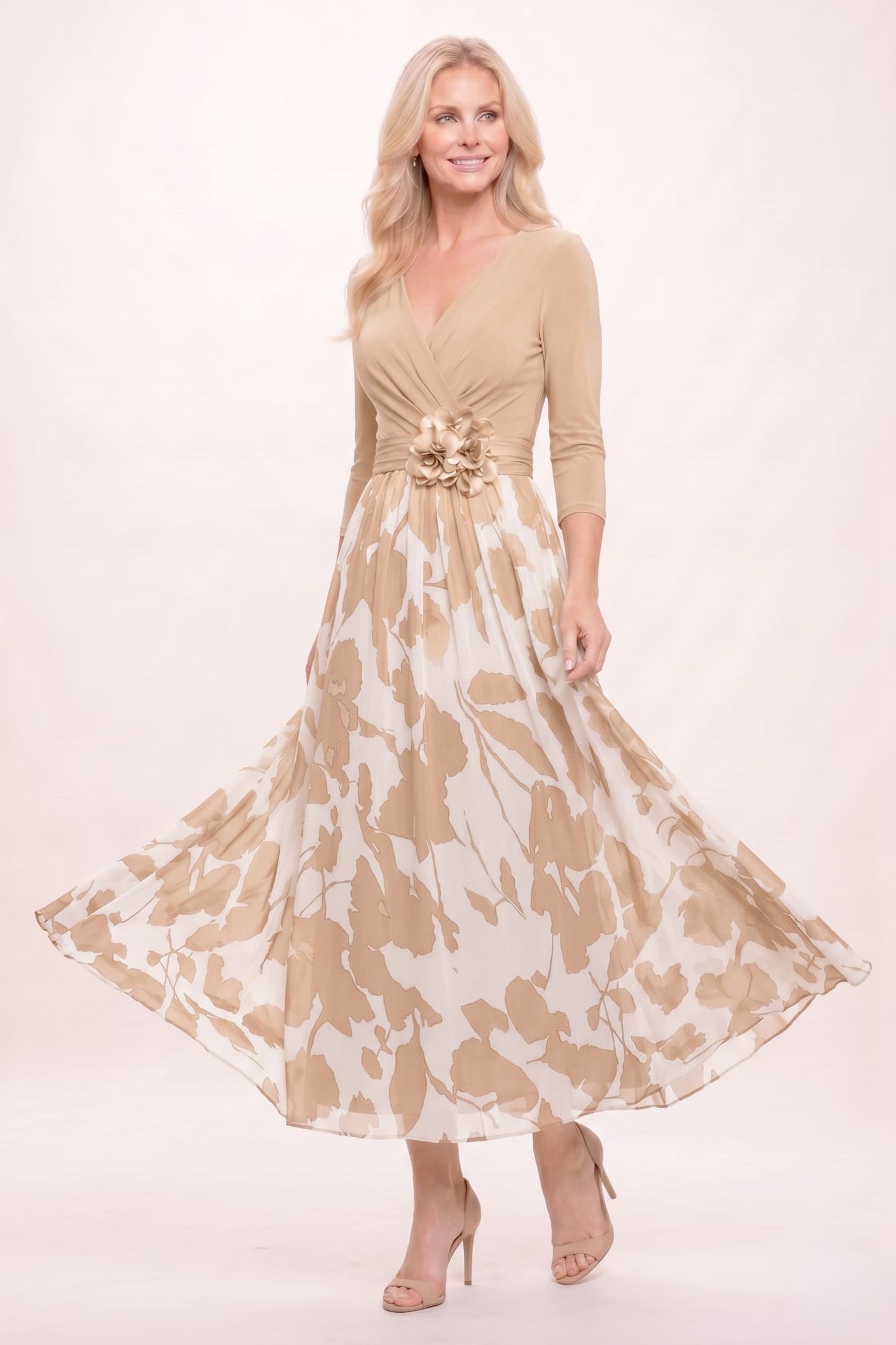 A-Line Ankle Length Stretch Satin Printed Chiffon Mother of the Bride Dress CM0444