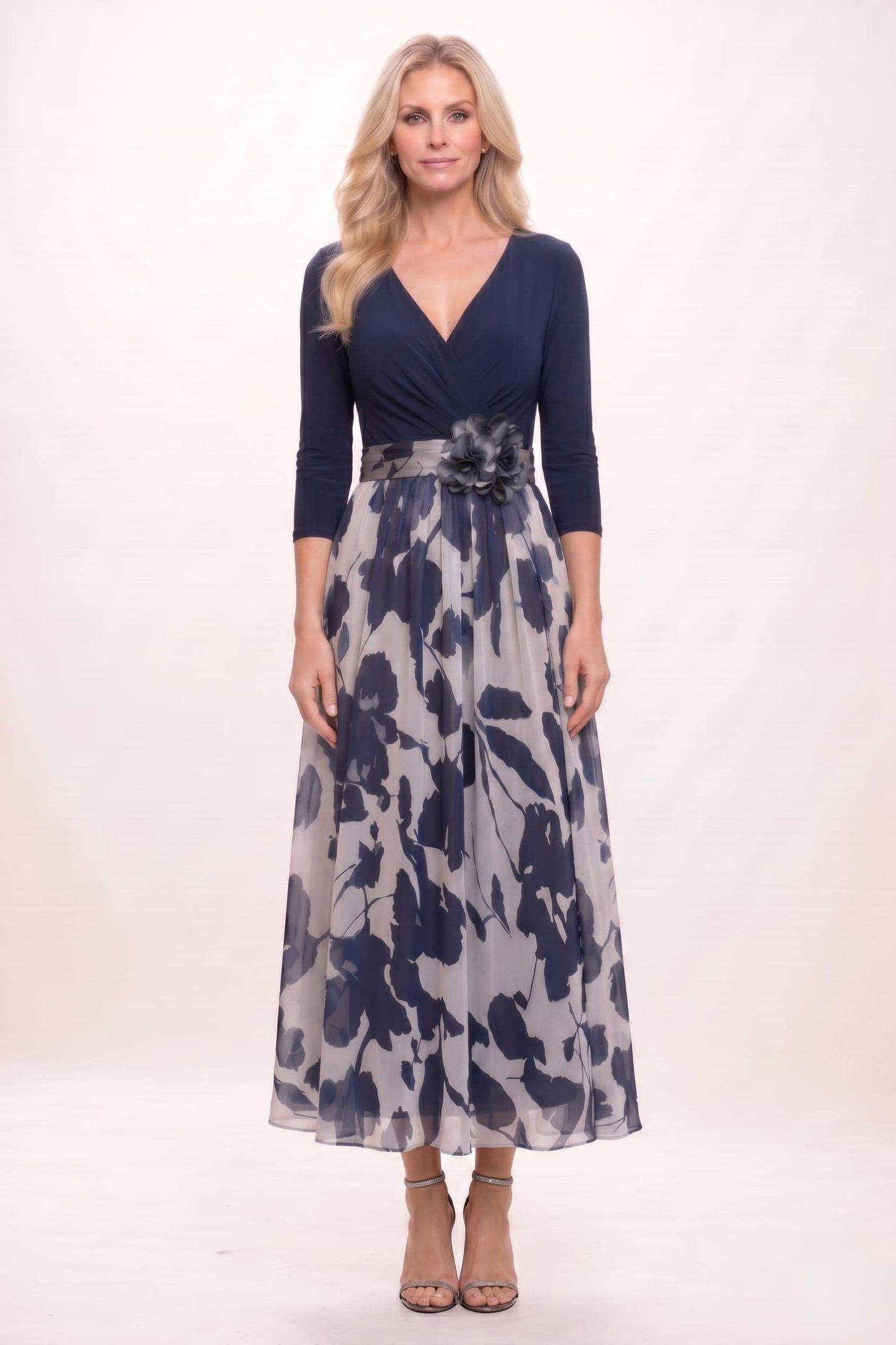 A-Line Ankle Length Stretch Satin Printed Chiffon Mother of the Bride Dress CM0444