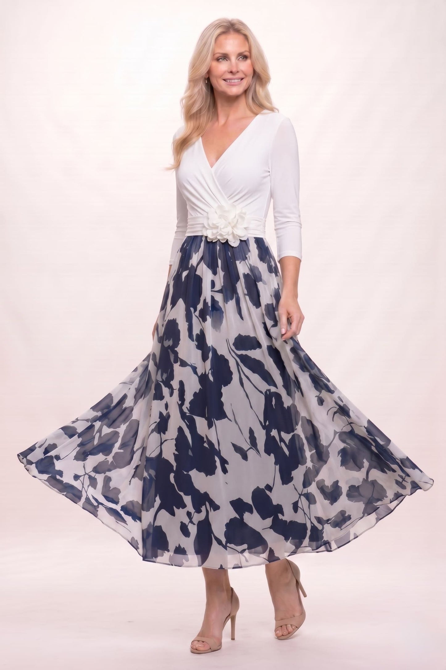 A-Line Ankle Length Stretch Satin Printed Chiffon Mother of the Bride Dress CM0444