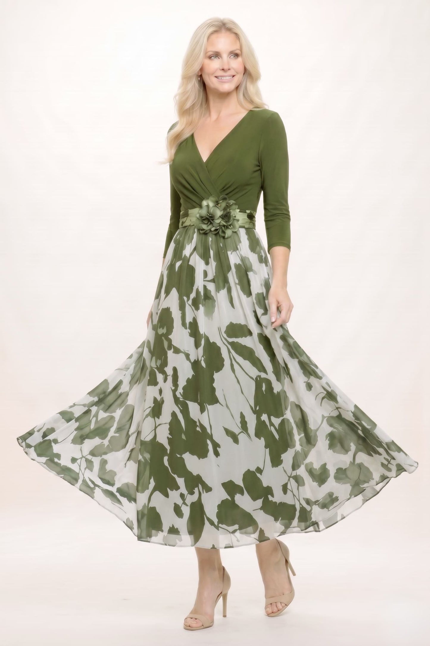 A-Line Ankle Length Stretch Satin Printed Chiffon Mother of the Bride Dress CM0444