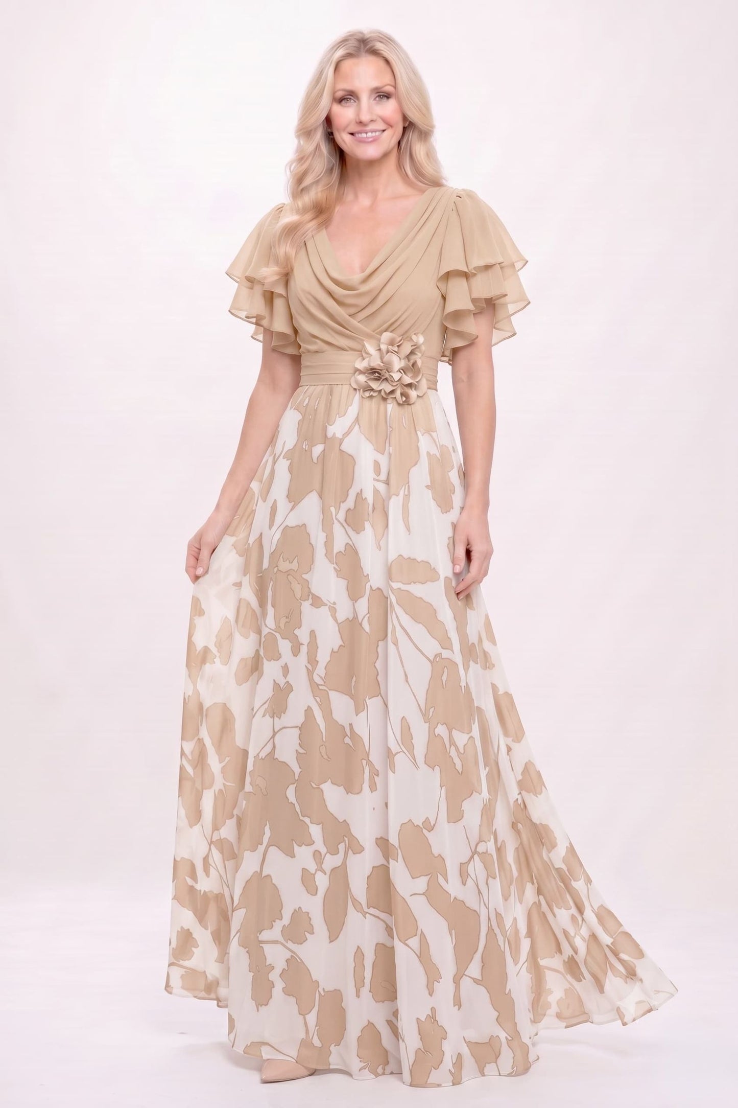 A-Line Maxi Printed Chiffon Mother of the Bride Dress CM0445
