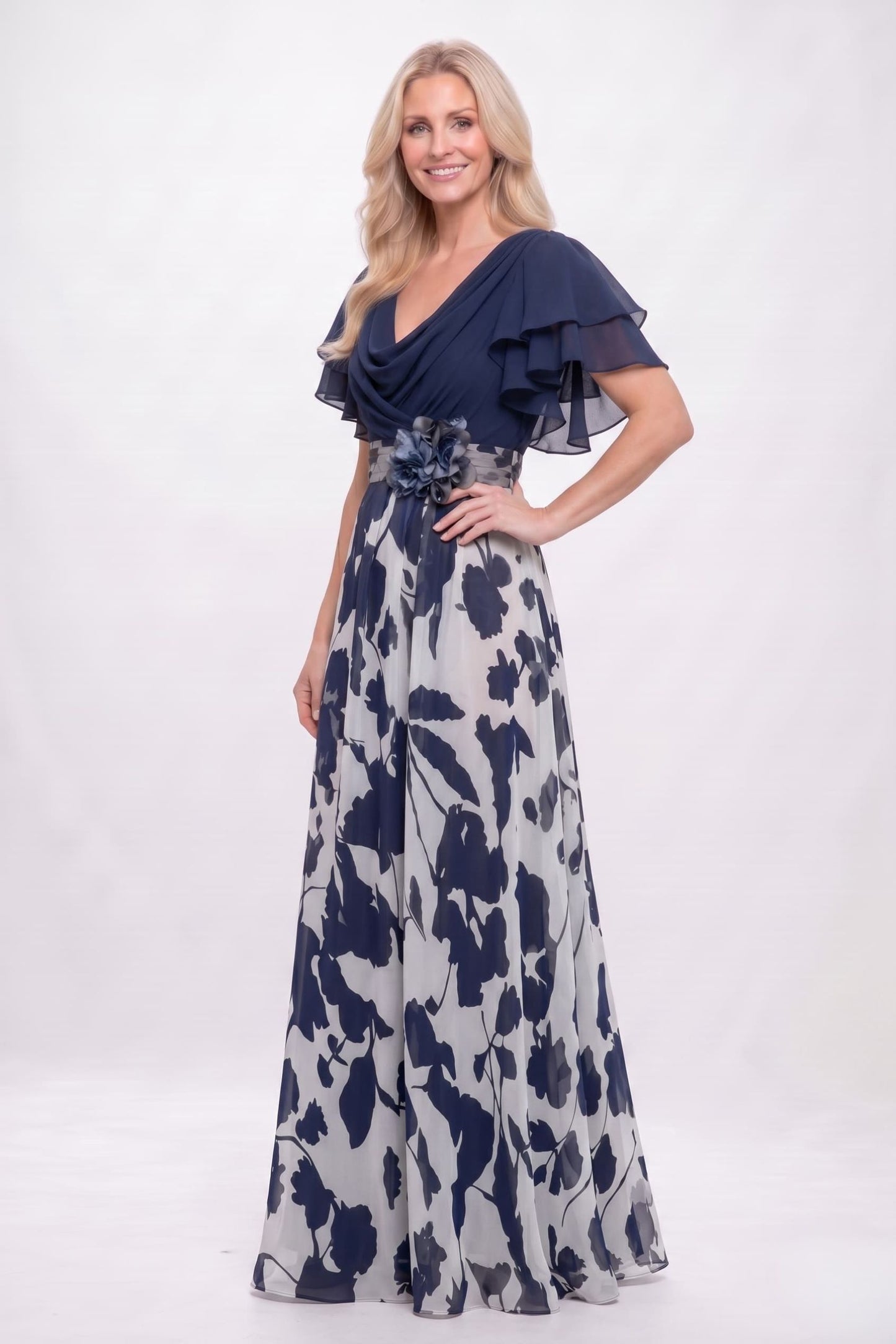 A-Line Maxi Printed Chiffon Mother of the Bride Dress CM0445
