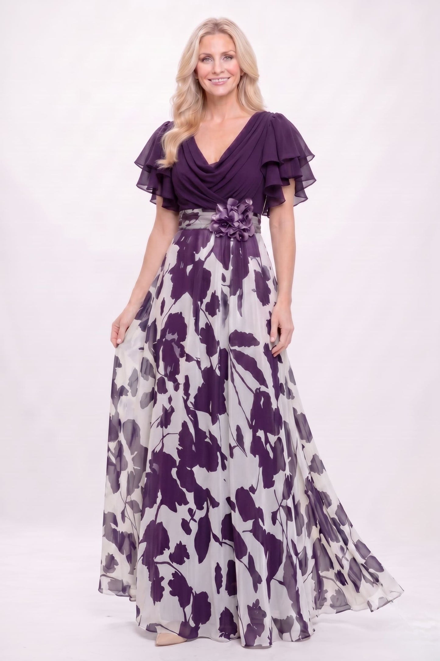 A-Line Maxi Printed Chiffon Mother of the Bride Dress CM0445