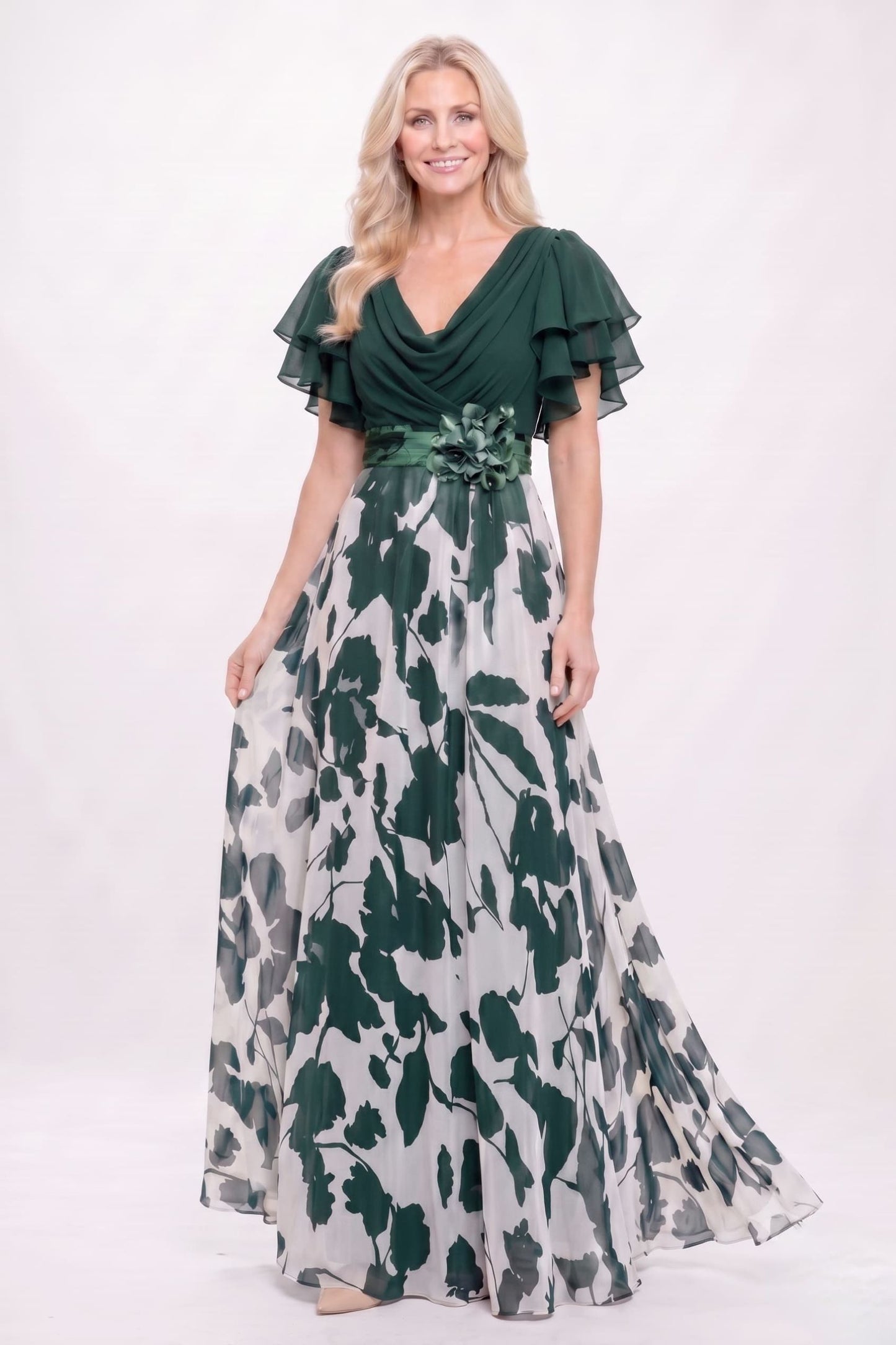 A-Line Maxi Printed Chiffon Mother of the Bride Dress CM0445