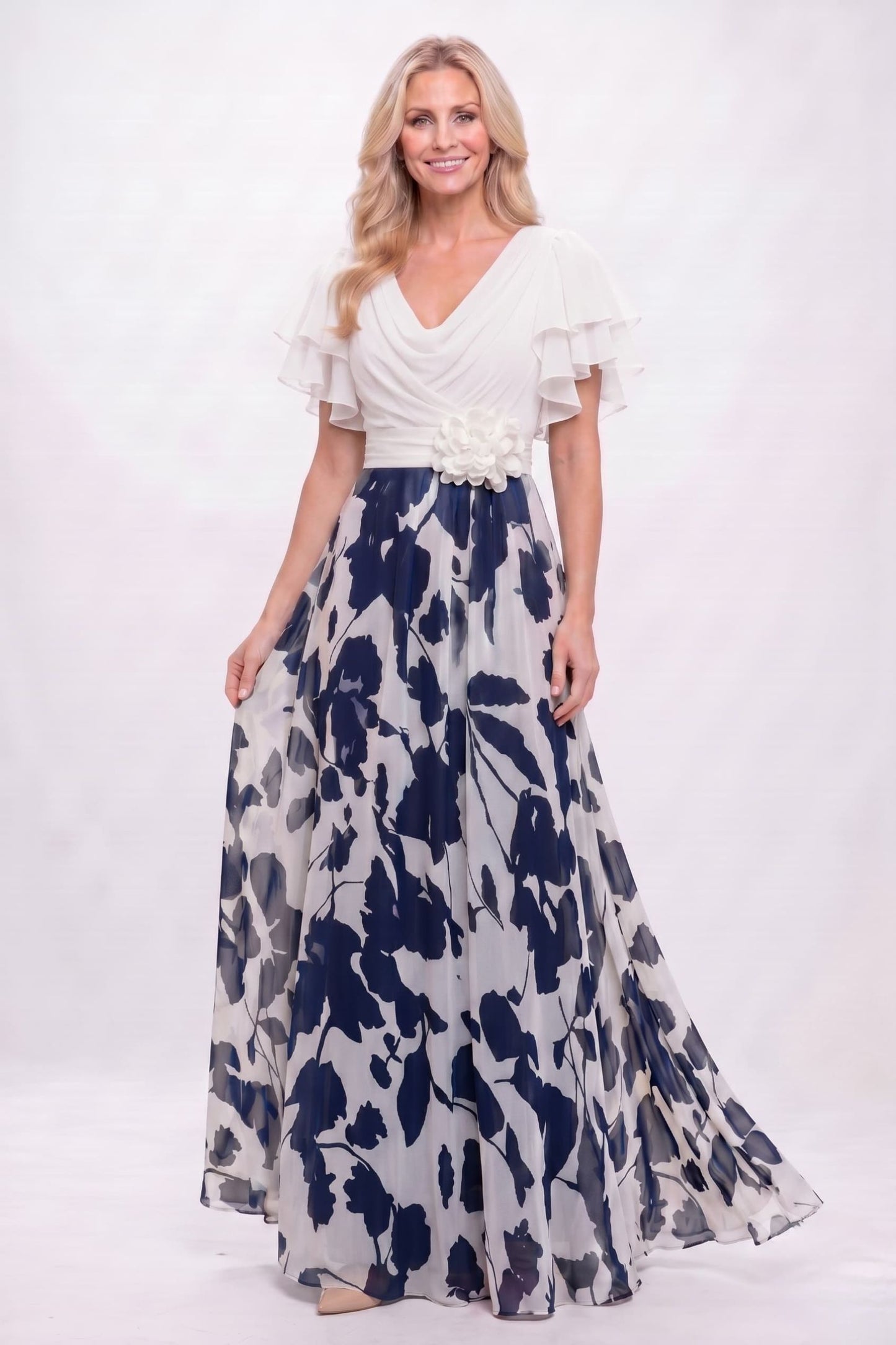A-Line Maxi Printed Chiffon Mother of the Bride Dress CM0445