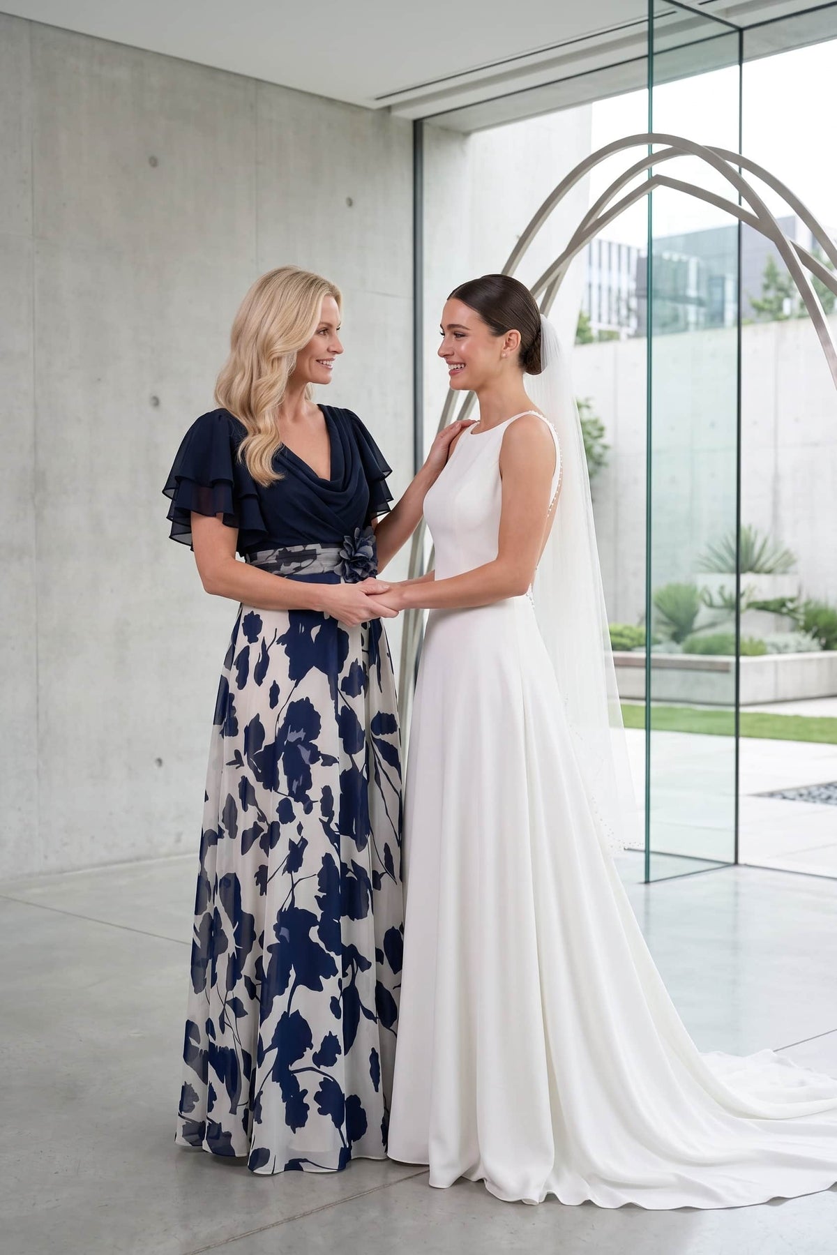 A-Line Maxi Printed Chiffon Mother of the Bride Dress CM0445 - Dark Navy - COCOMELODY