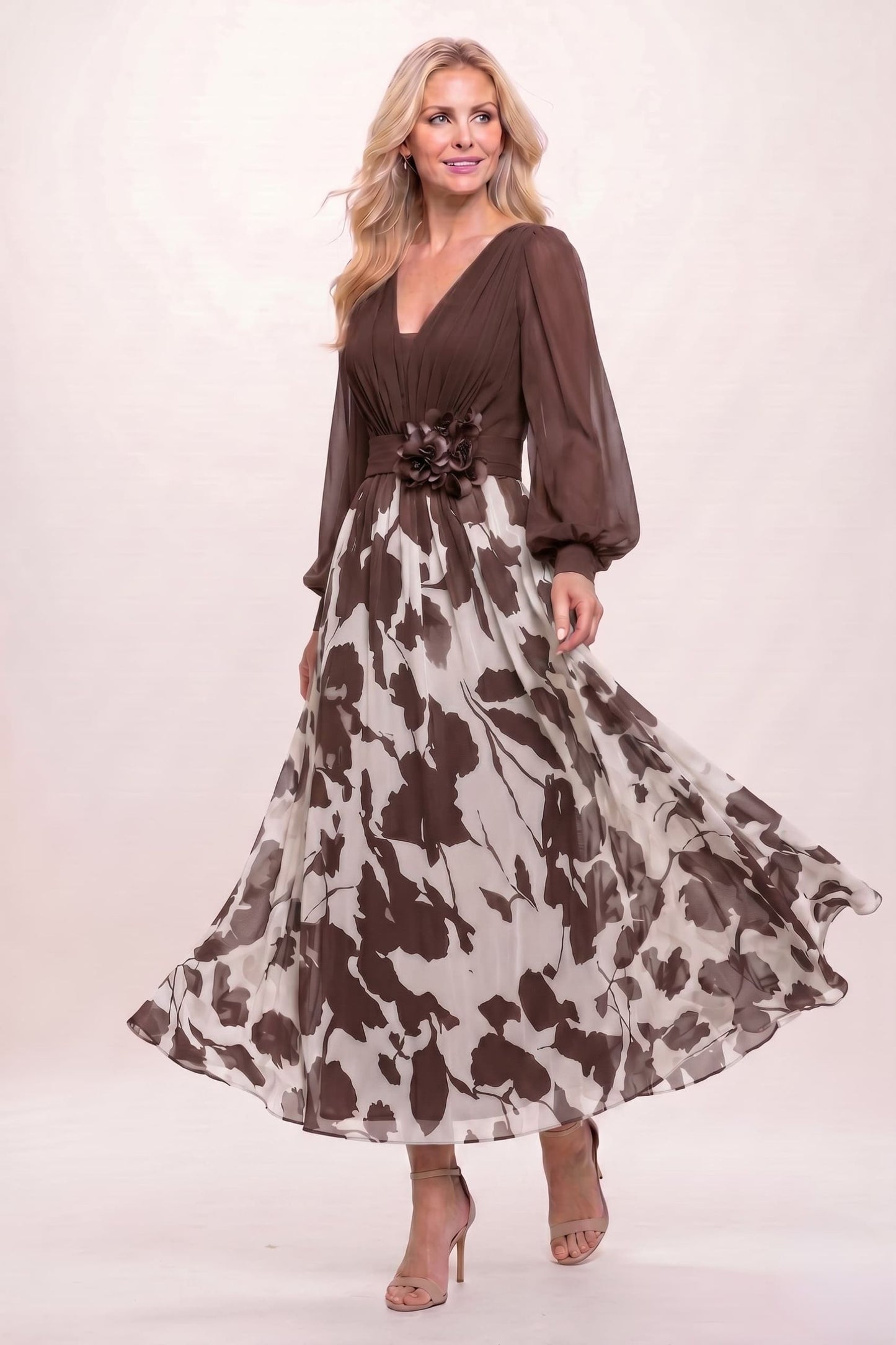 A-Line Ankle Length Printed Chiffon Mother of the Bride Dress CM0446