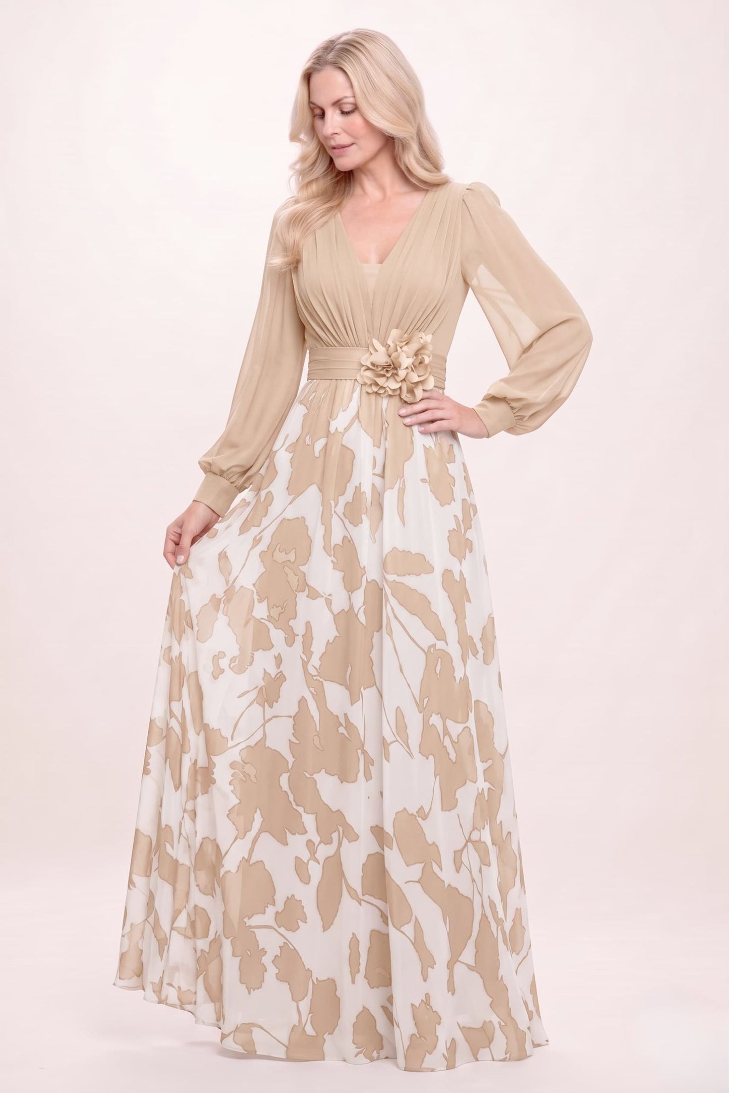 A-Line Maxi Printed Chiffon Mother of the Bride Dress CM0447