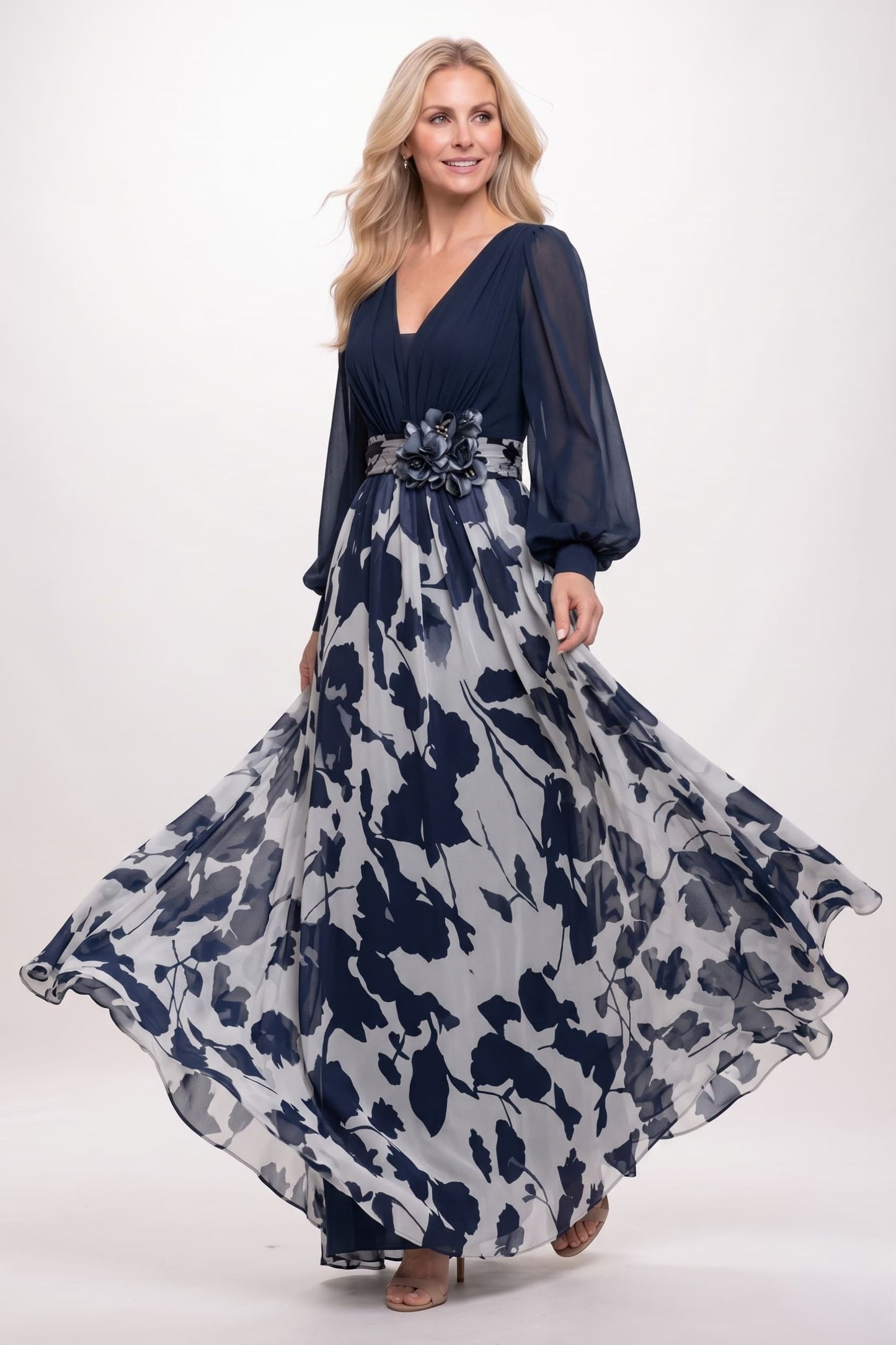 A-Line Maxi Printed Chiffon Mother of the Bride Dress CM0447