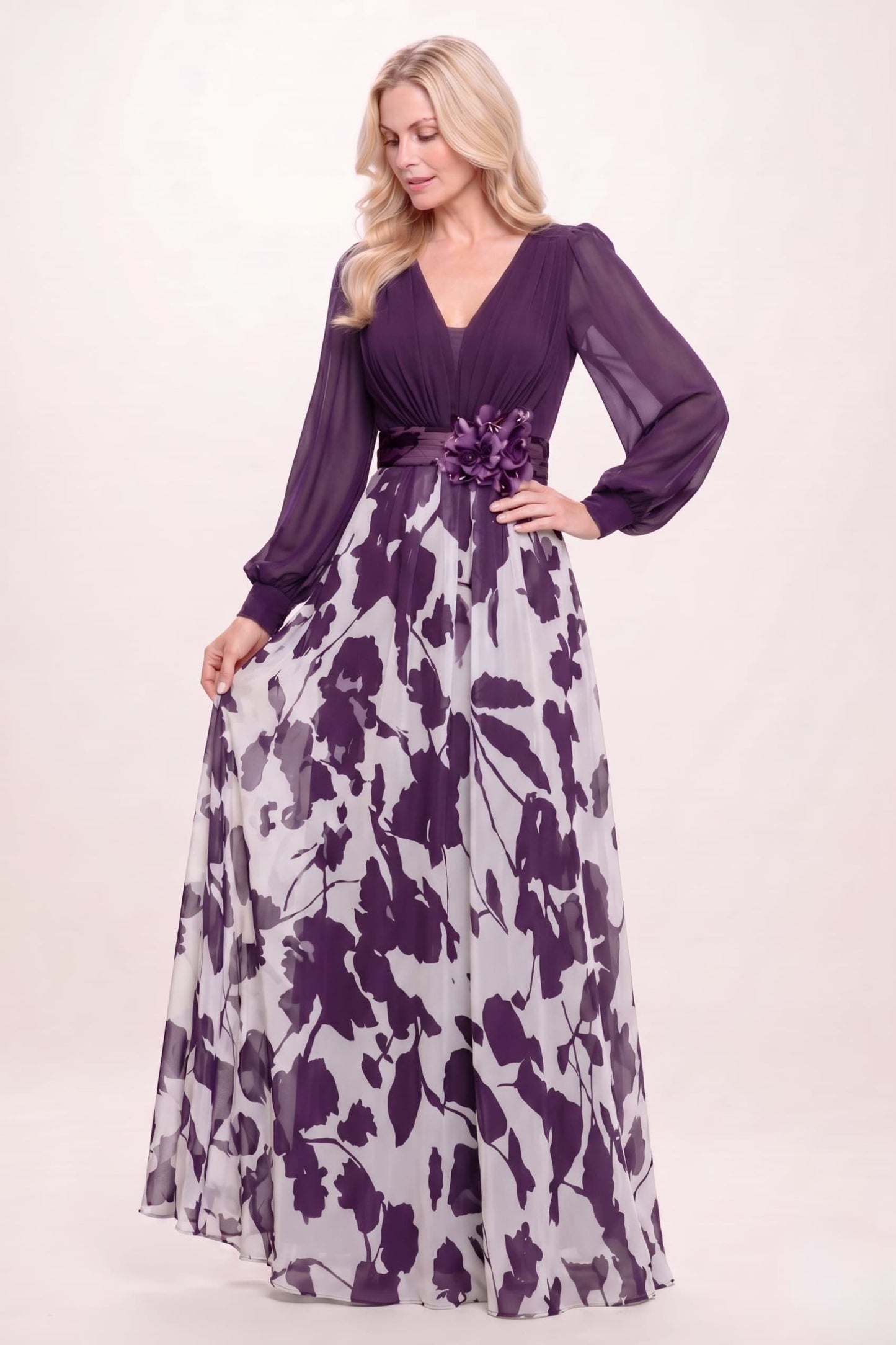 A-Line Maxi Printed Chiffon Mother of the Bride Dress CM0447