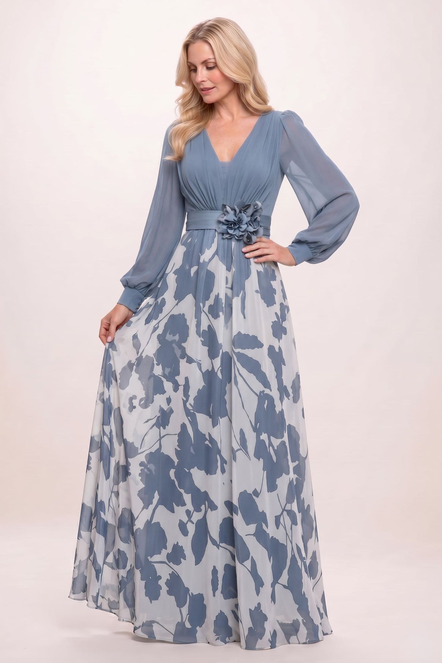 A-Line Maxi Printed Chiffon Mother of the Bride Dress CM0447