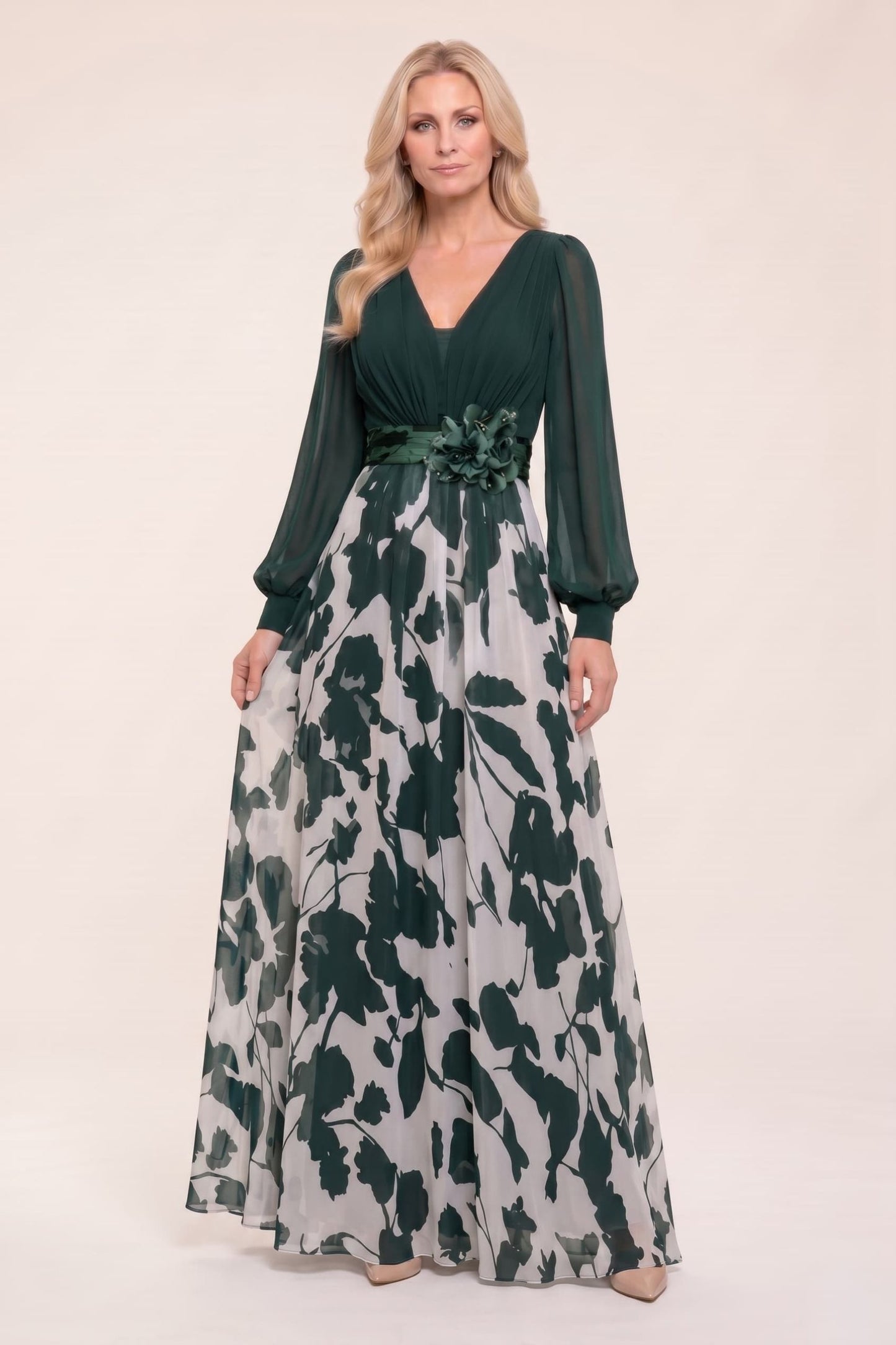 A-Line Maxi Printed Chiffon Mother of the Bride Dress CM0447
