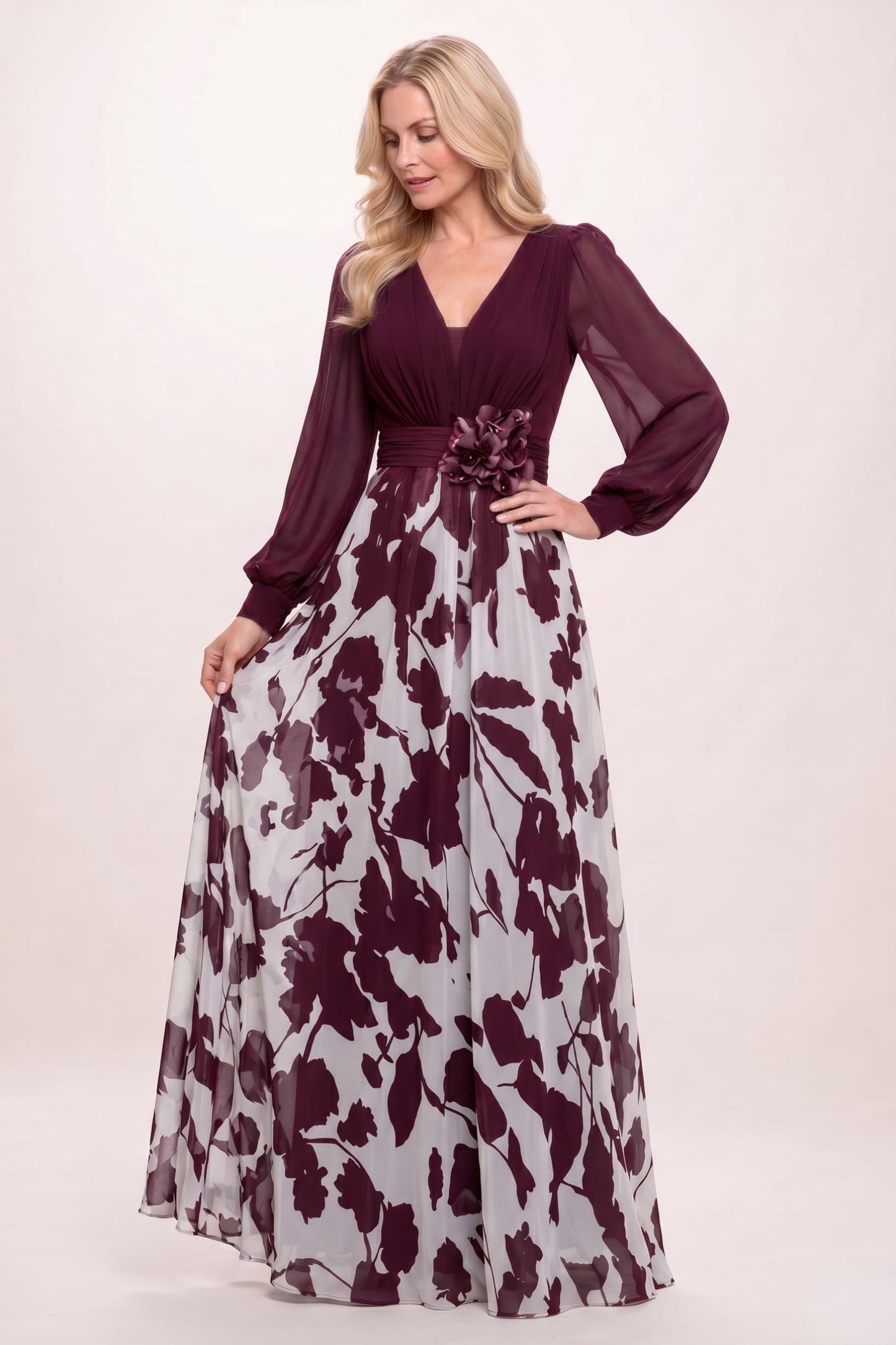 A-Line Maxi Printed Chiffon Mother of the Bride Dress CM0447
