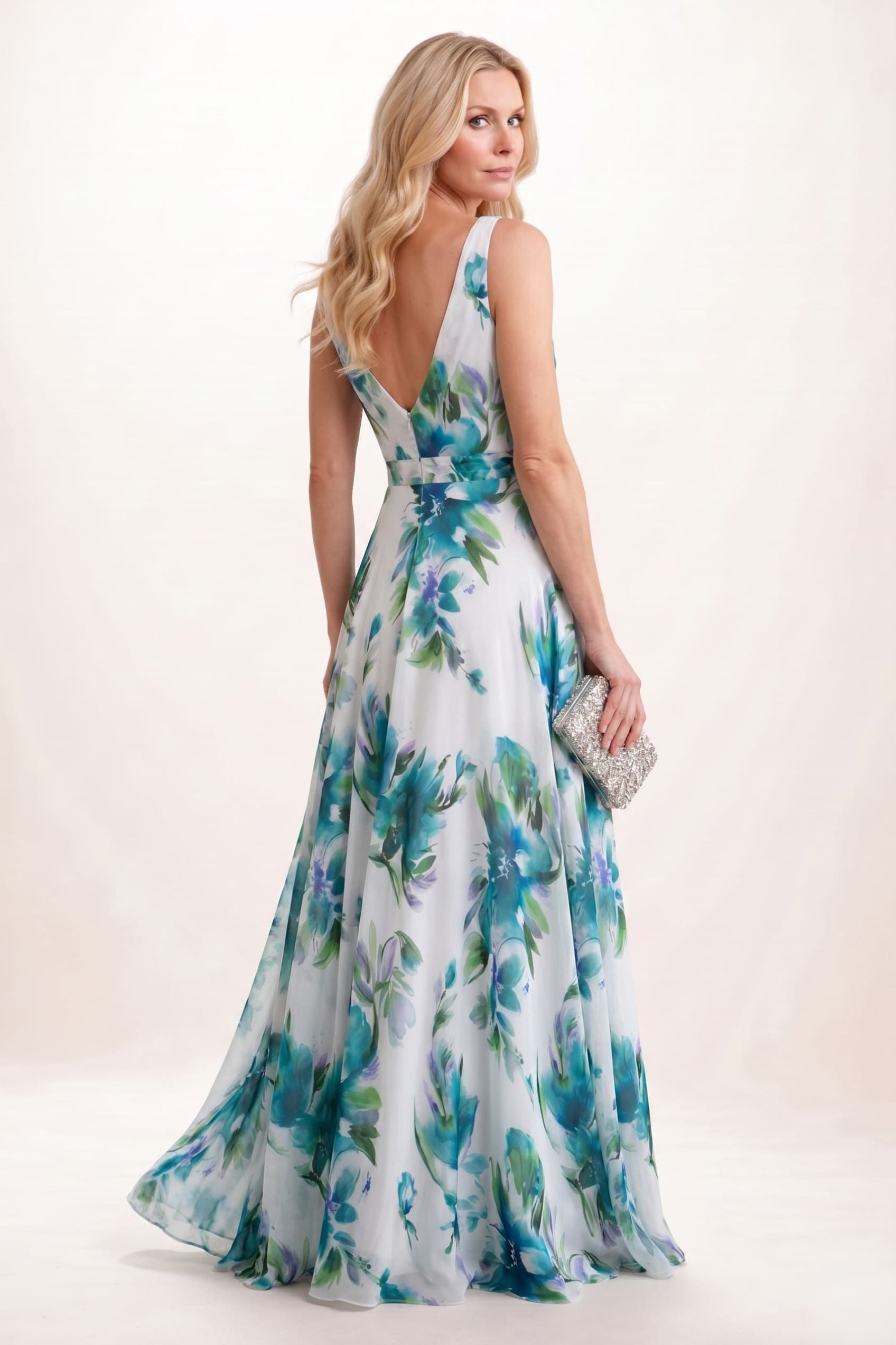maxi mother of the bride dress Leely Women Floral Blue Maxi Mother of the Bride Dress A-Line Off the Shoulder Wedding Guest Dress