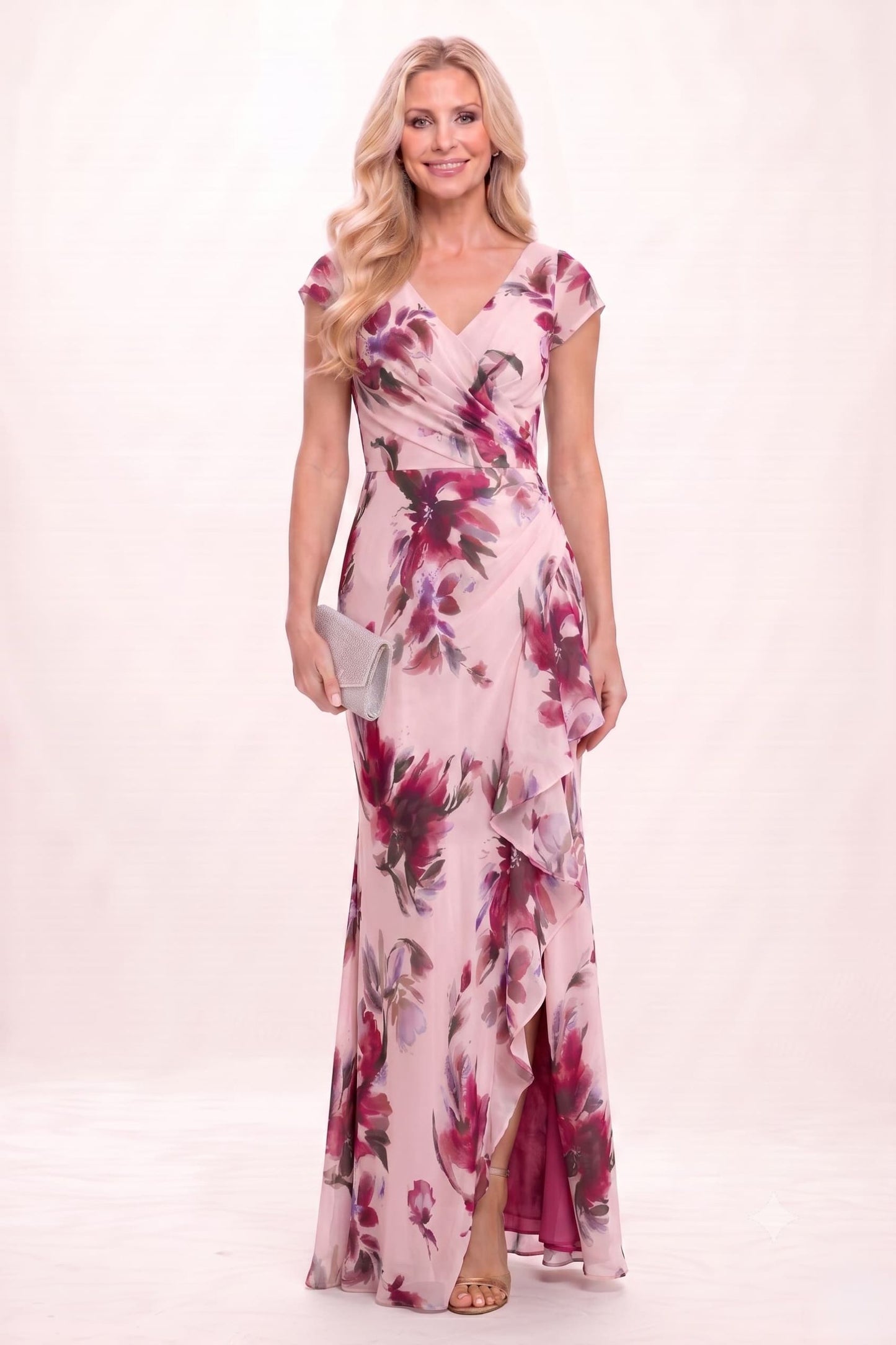 Sheath-Column Maxi Printed Chiffon Mother of the Bride Dress CM0449