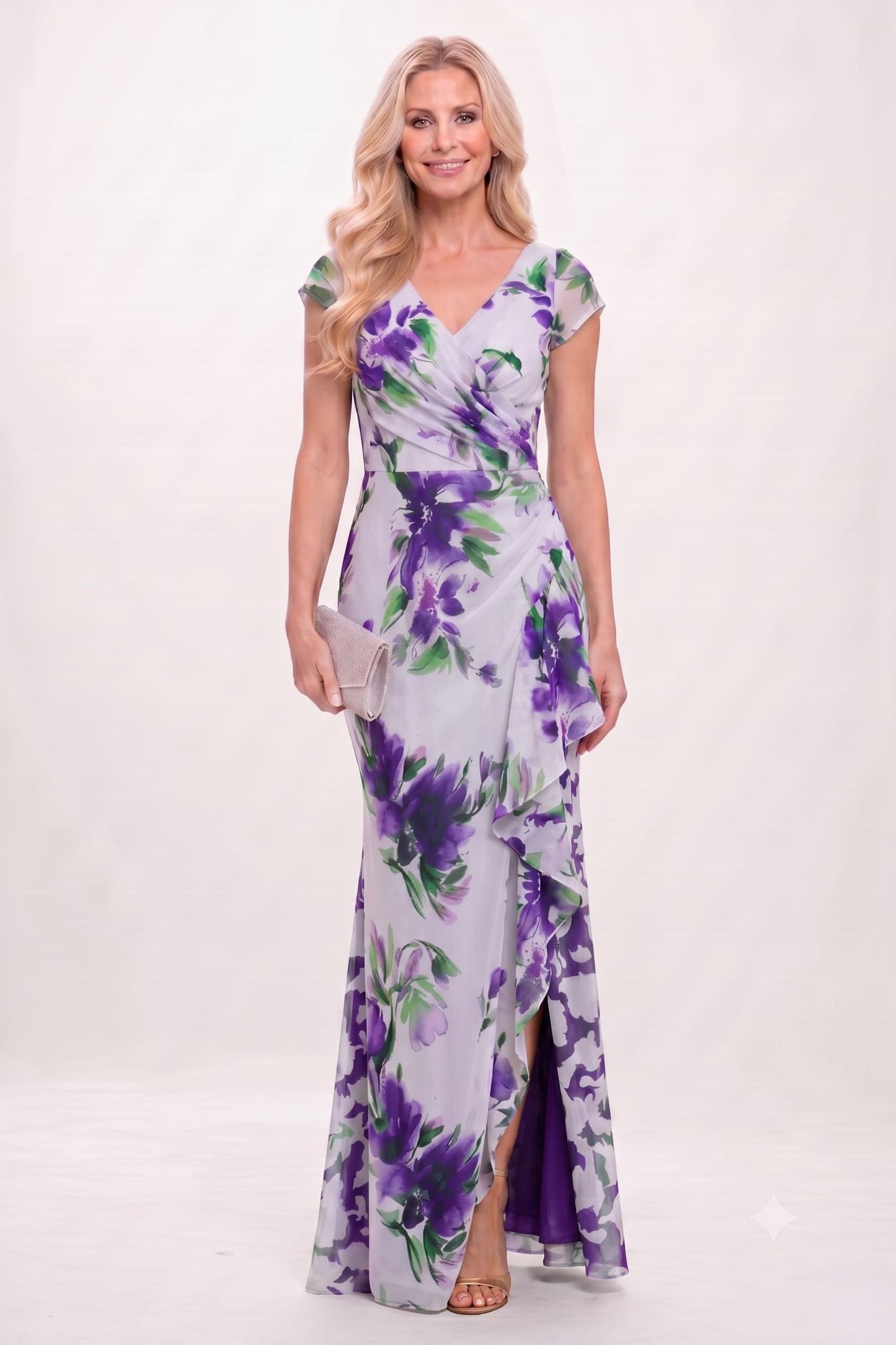 Sheath-Column Maxi Printed Chiffon Mother of the Bride Dress CM0449