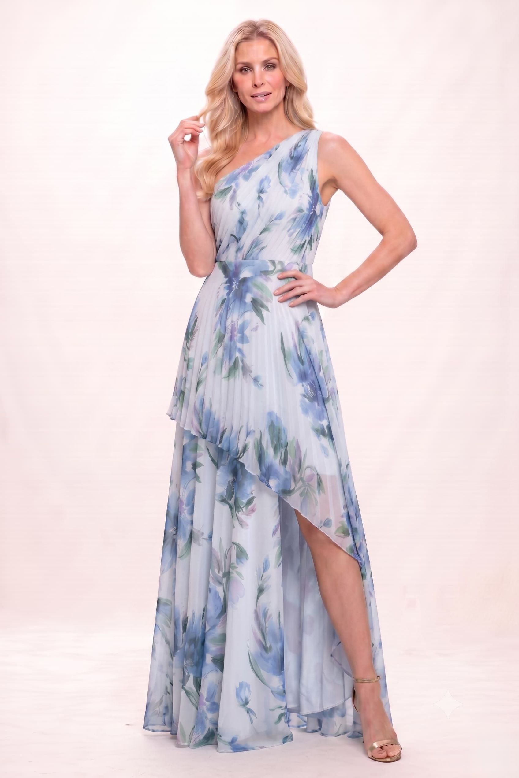 boohoo chiffon printed one shoulder maxi dress Brown Chiffon One Shoulder Scarf Detail Maxi Dress