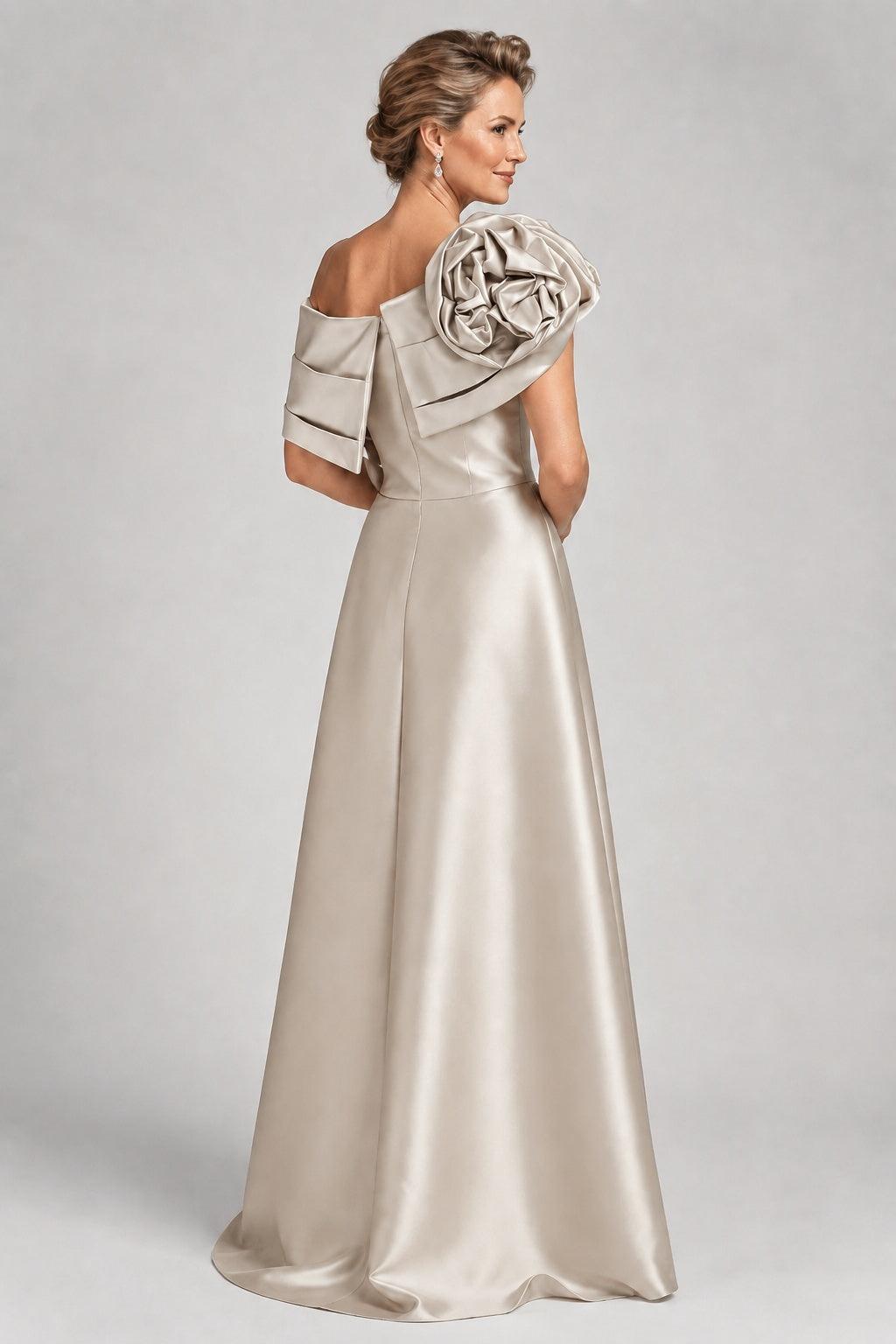 A-Line Floor Length Satin Mother of the Bride Dress CM0452 - Grey - COCOMELODY