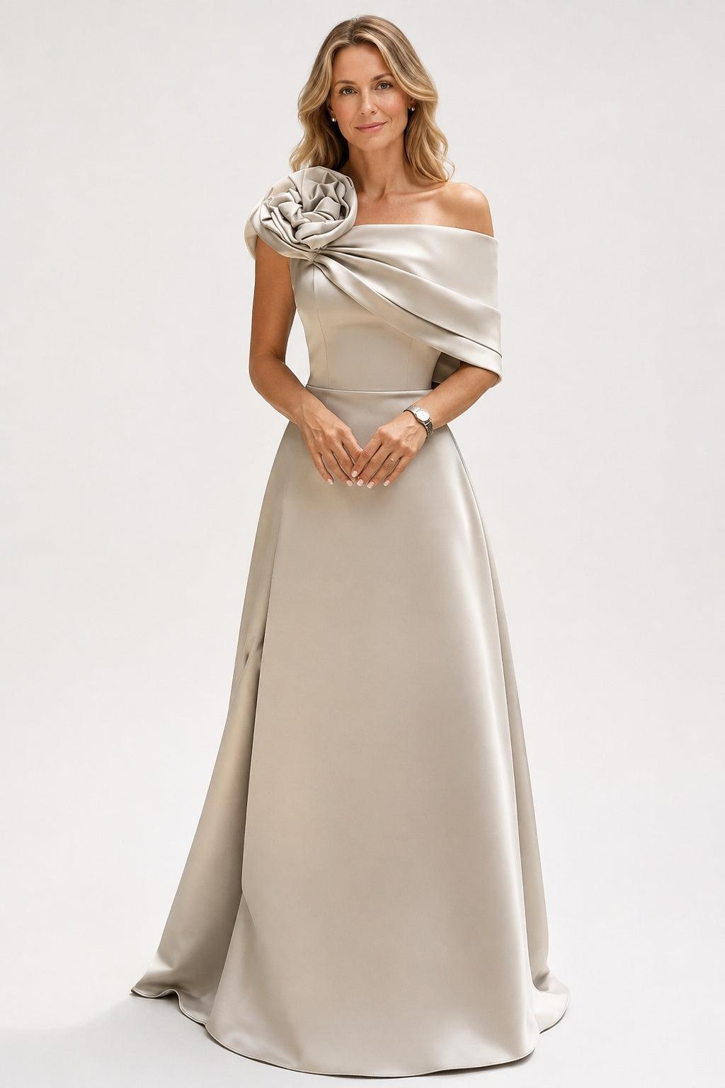 A-Line Floor Length Satin Mother of the Bride Dress CM0452 - Grey - COCOMELODY