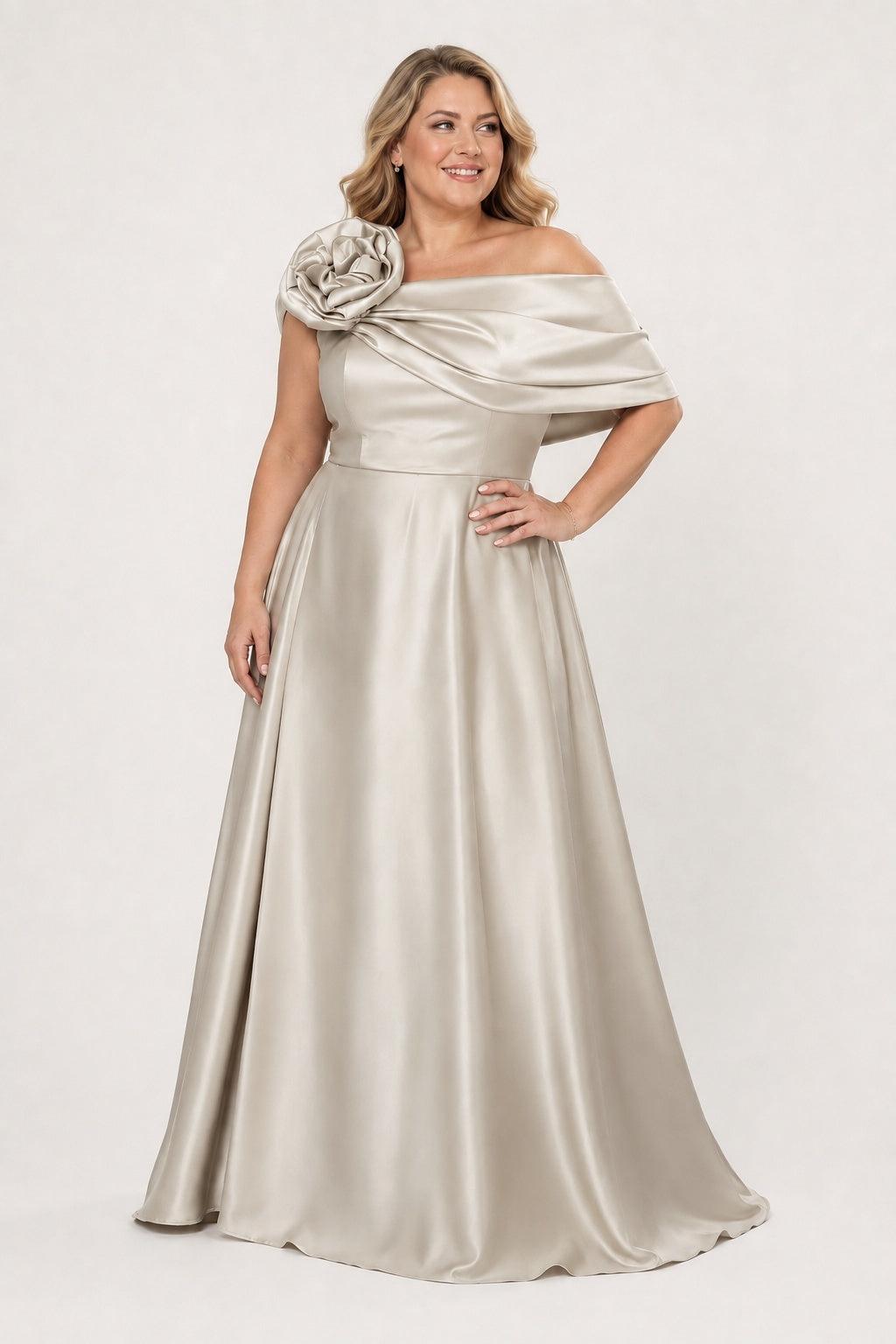A-Line Floor Length Satin Mother of the Bride Dress CM0452 - Grey - COCOMELODY