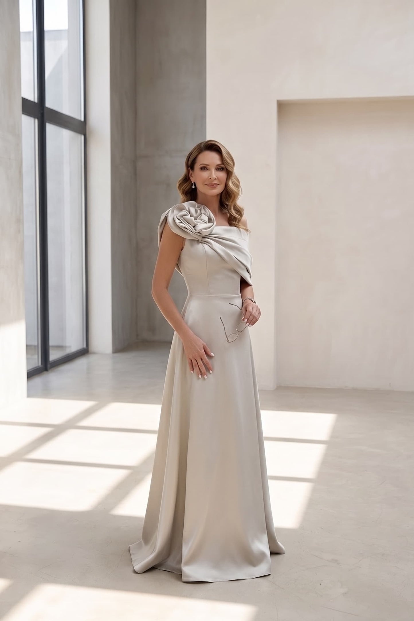 A-Line Floor Length Satin Mother of the Bride Dress CM0452 - Champagne - COCOMELODY