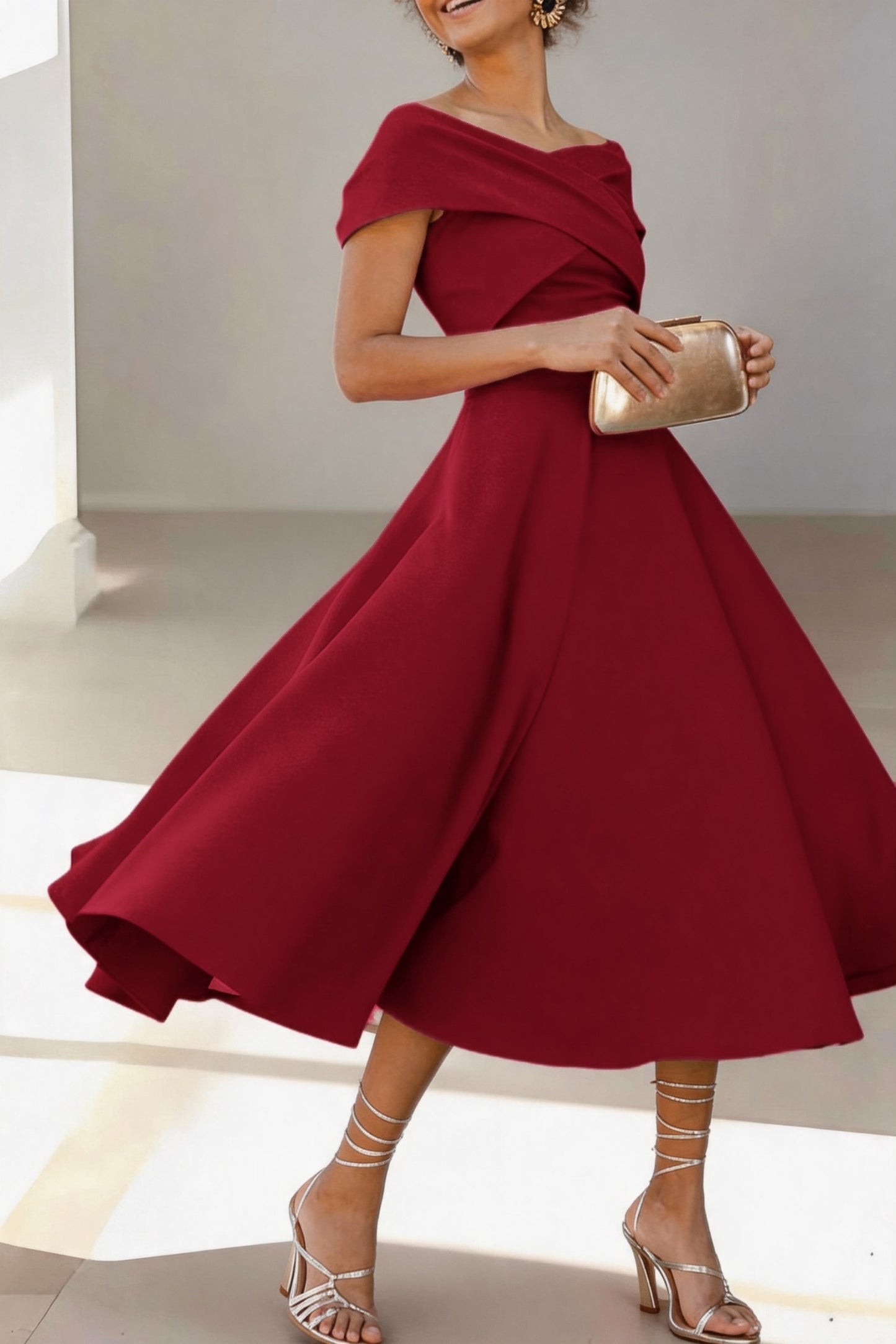 A-Line Tea Length Satin Mother of the Bride Dress CM0454