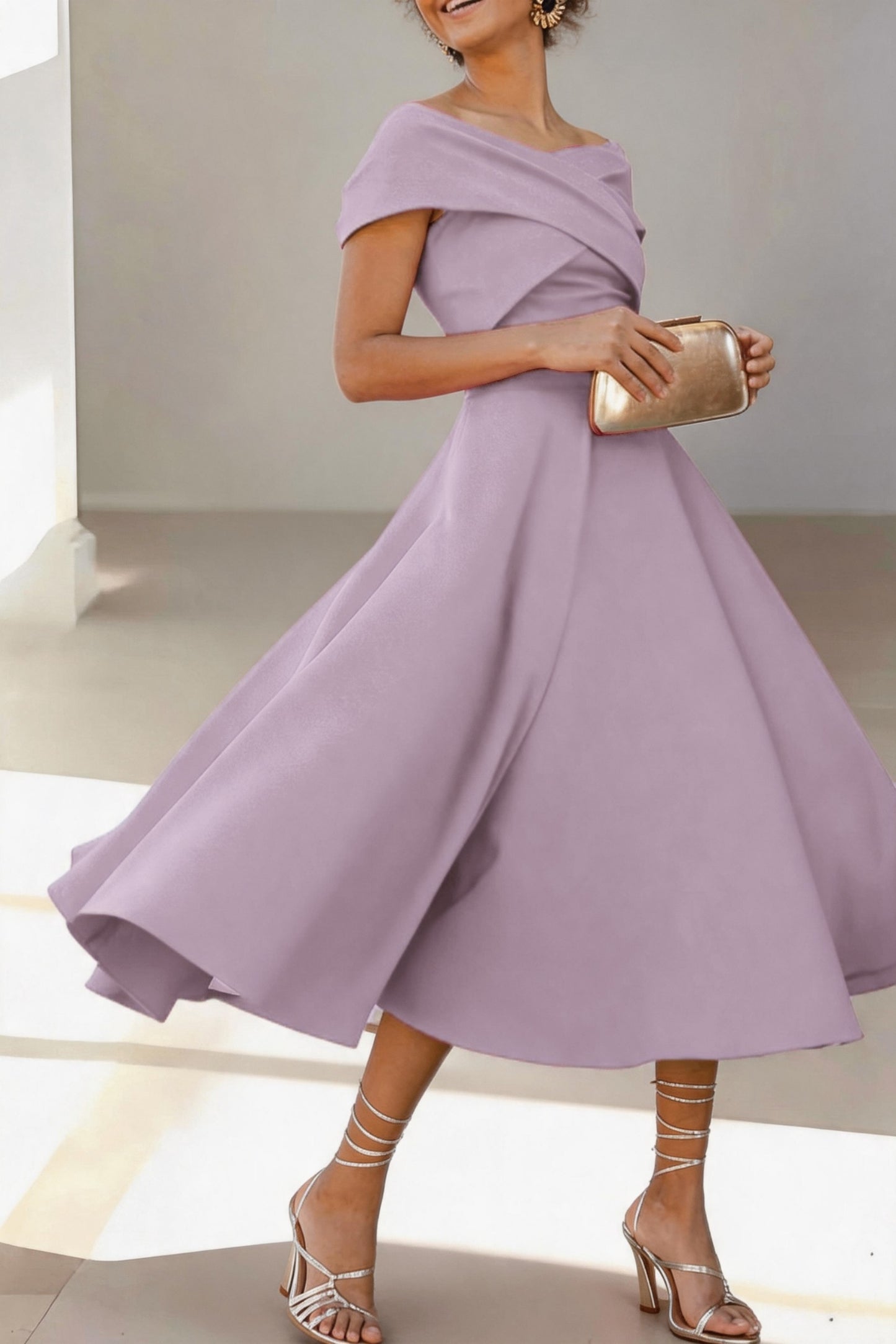A-Line Tea Length Satin Mother of the Bride Dress CM0454