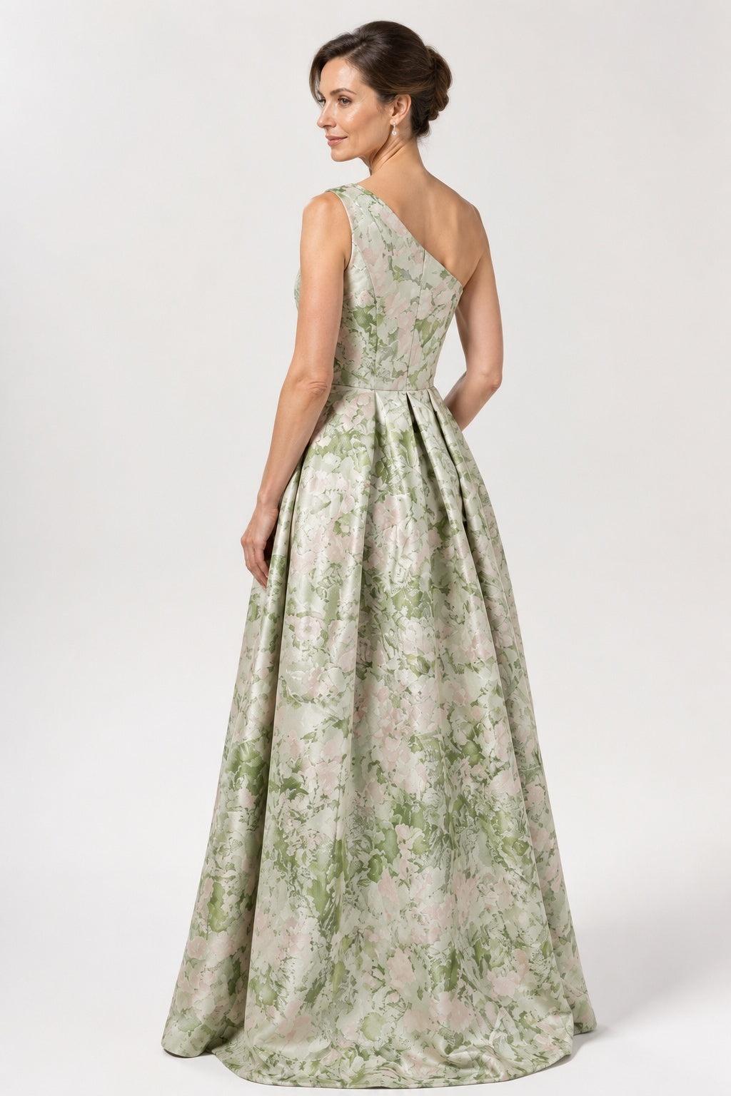 A-Line Floor Length Jacquard Mother of the Bride Dress CM0463 - Green Floral - COCOMELODY