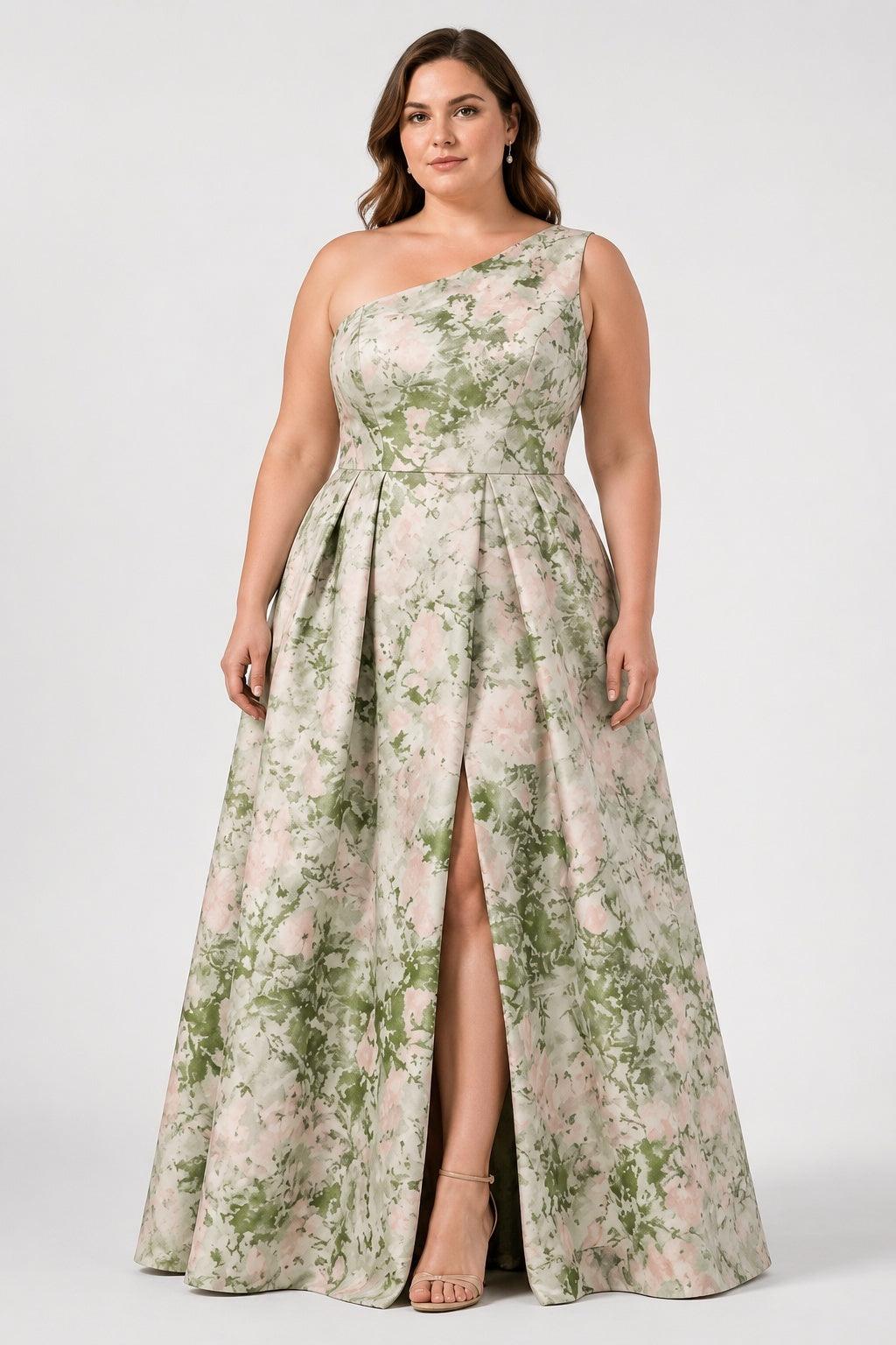 A-Line Floor Length Jacquard Mother of the Bride Dress CM0463 - Green Floral - COCOMELODY